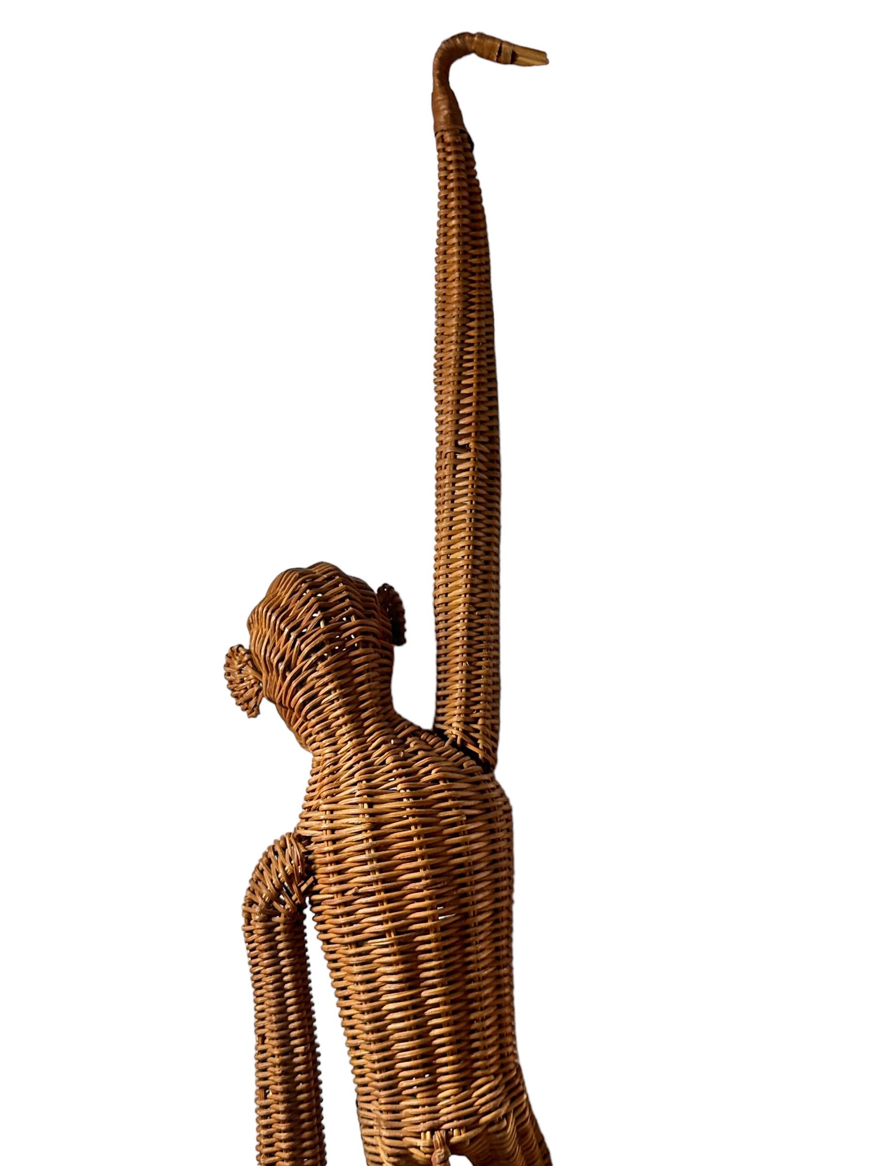 Mid-Century Modern Monkey Ape Rattan Wicker Hanging Figure 1970s, France For Sale 2