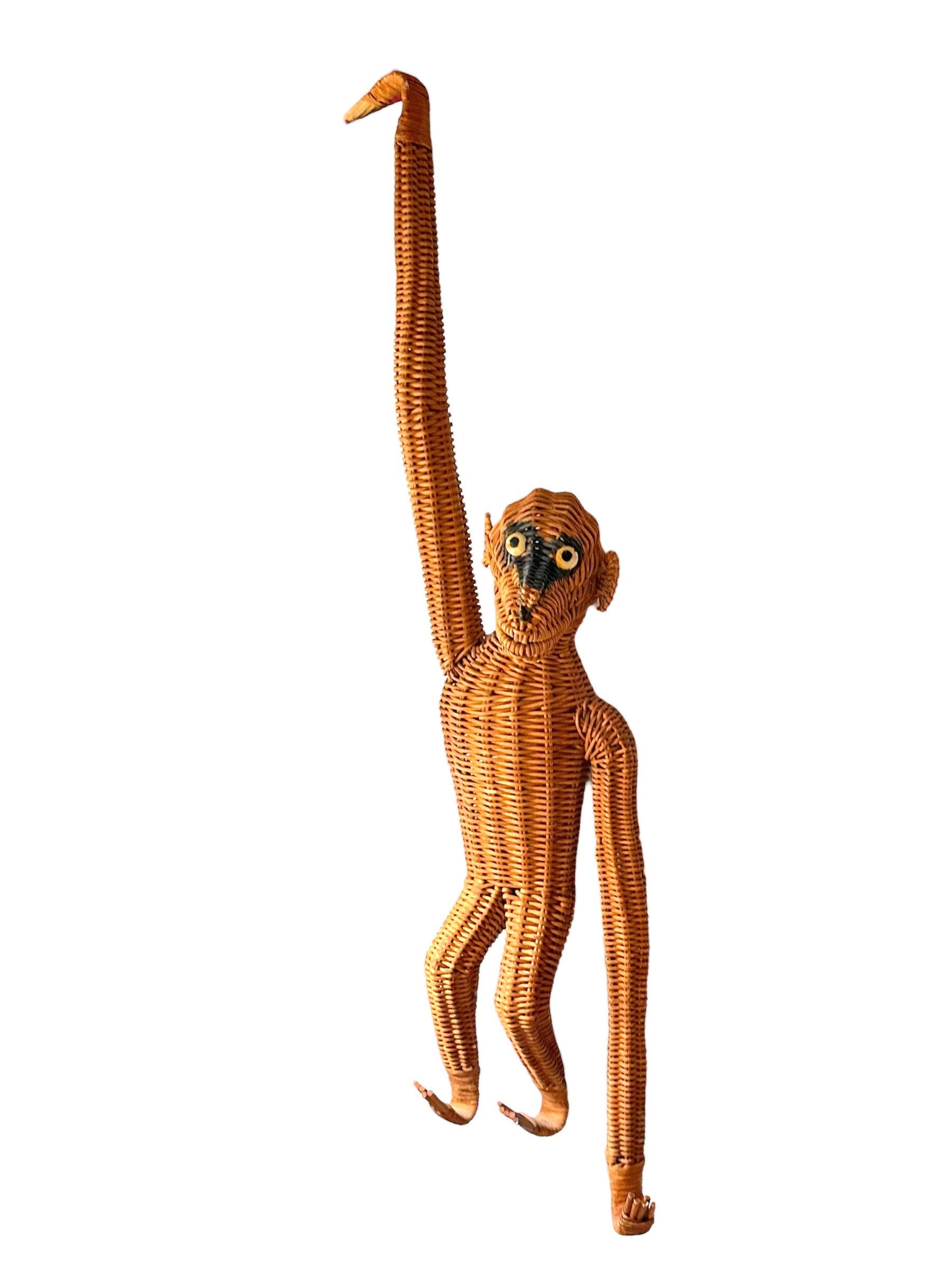 Mid-Century Modern Monkey Ape Rattan Wicker Hanging Figure 1970s, France For Sale 4
