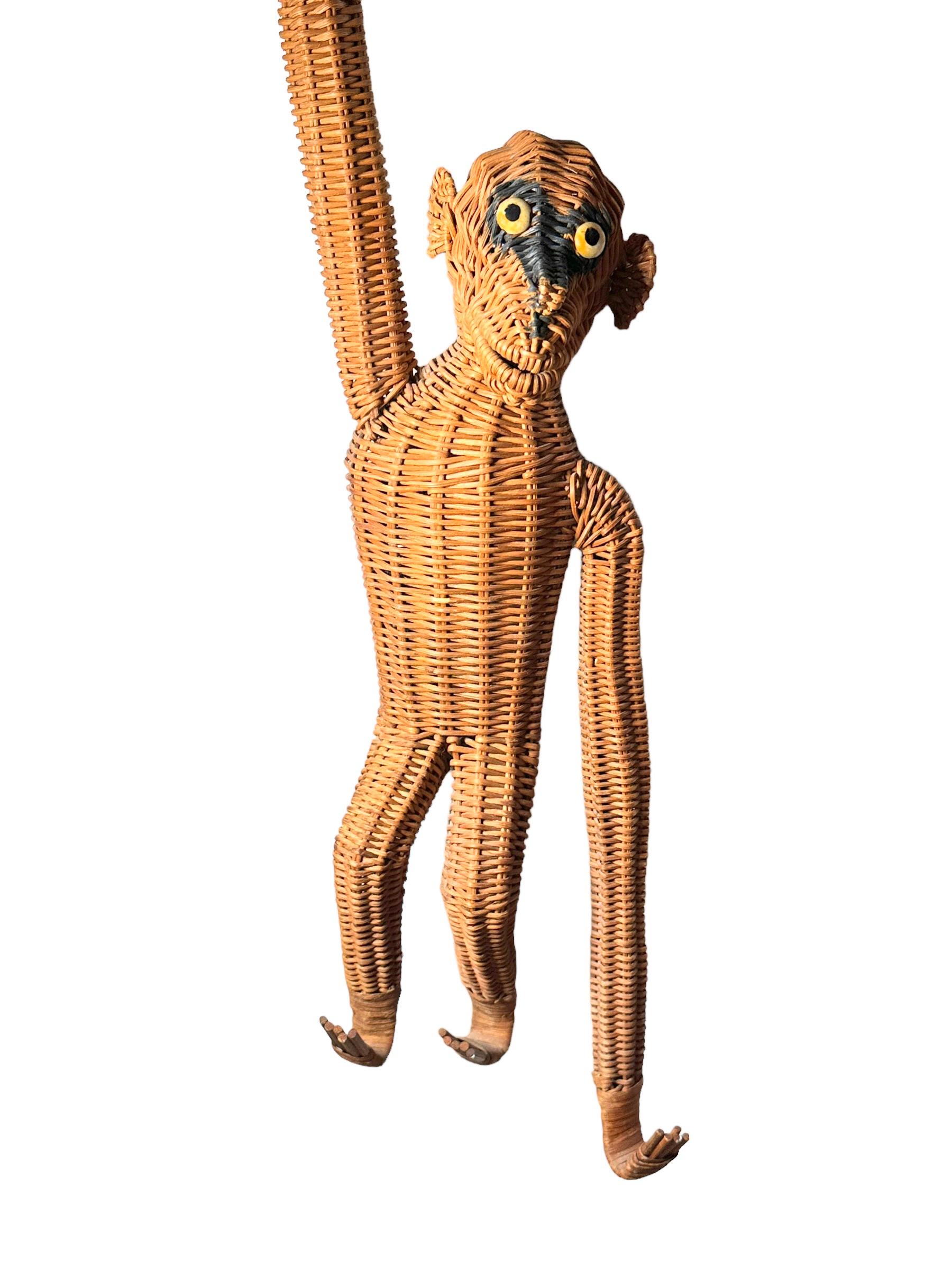 Mid-Century Modern Monkey Ape Rattan Wicker Hanging Figure 1970s, France For Sale 6