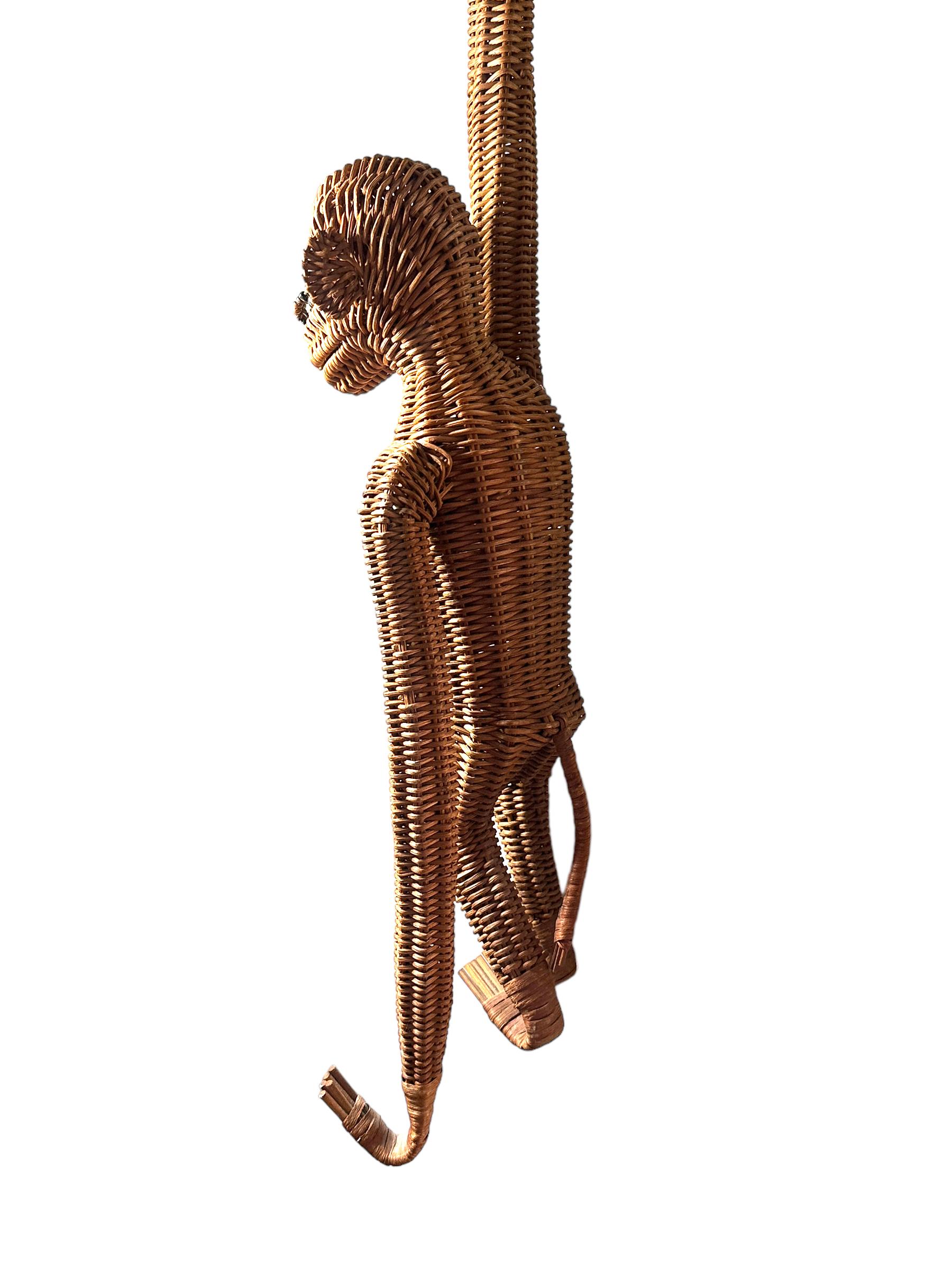 Hand-Crafted Mid-Century Modern Monkey Ape Rattan Wicker Hanging Figure 1970s, France For Sale