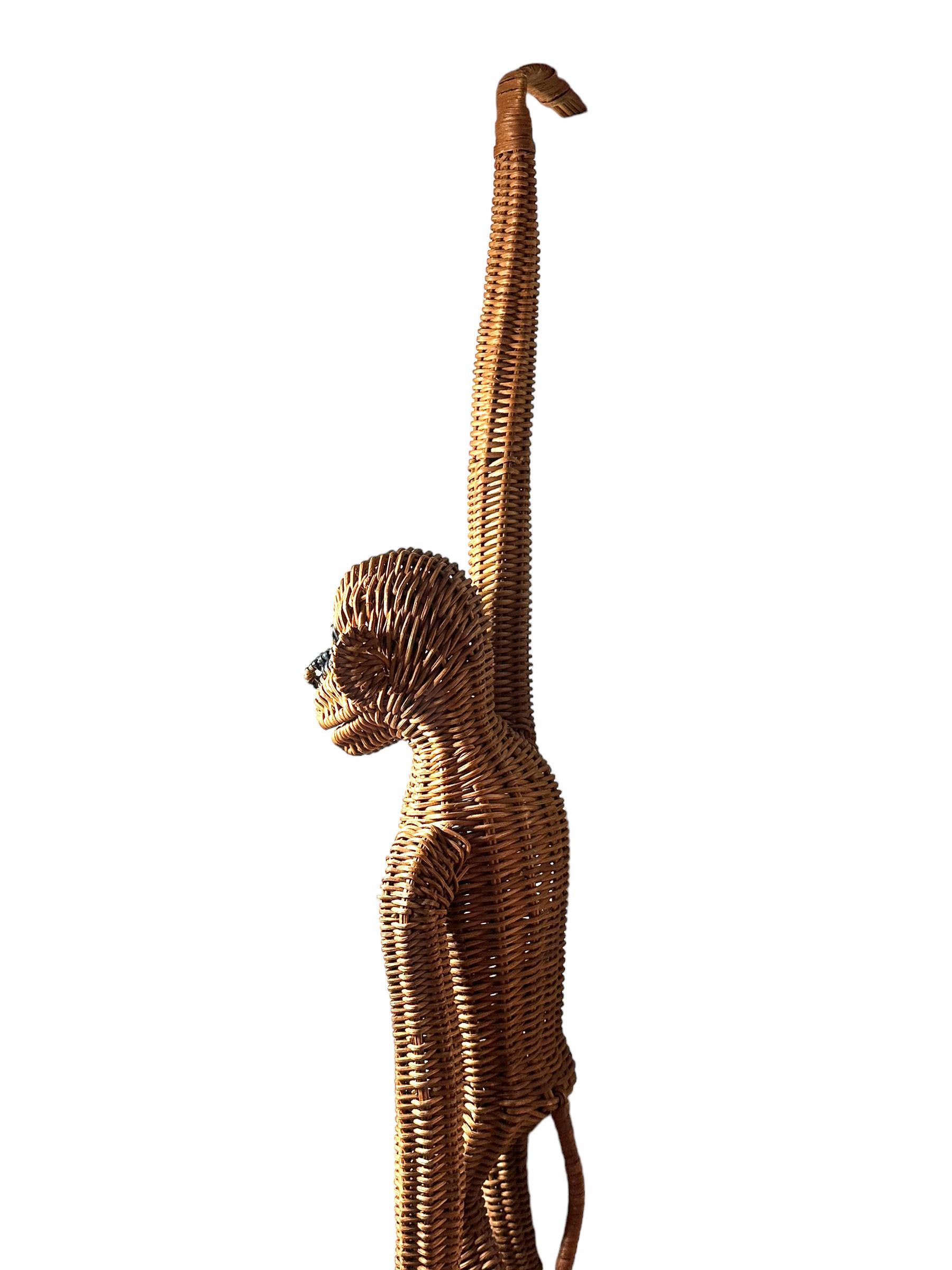 Osier Figure suspendue mi-siècle moderne Monkey Ape Rattan Wicker des années 1970, France en vente