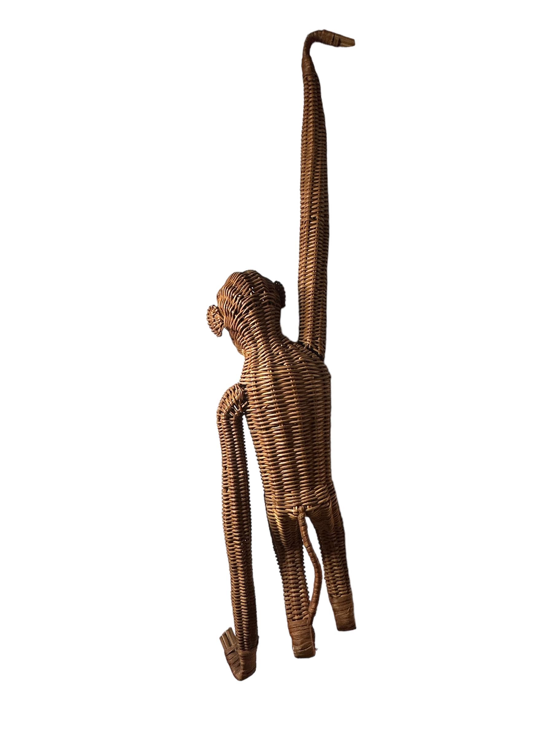 Late 20th Century Mid-Century Modern Monkey Ape Rattan Wicker Hanging Figure 1970s, France For Sale