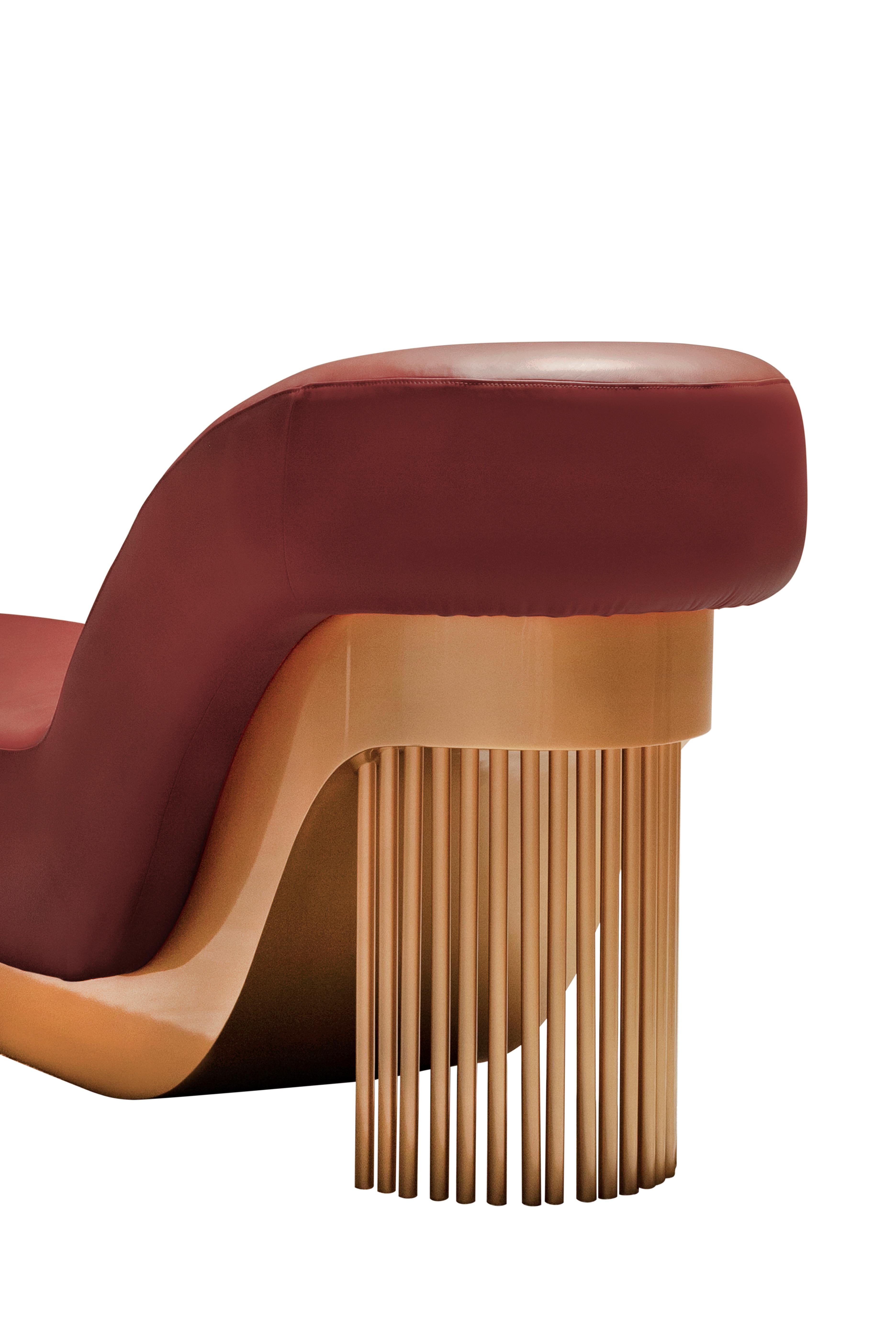 Mid-Century Modern Mons Daybed, Goldlack, Rotes Leder, Handarbeit Greenapple im Angebot 1