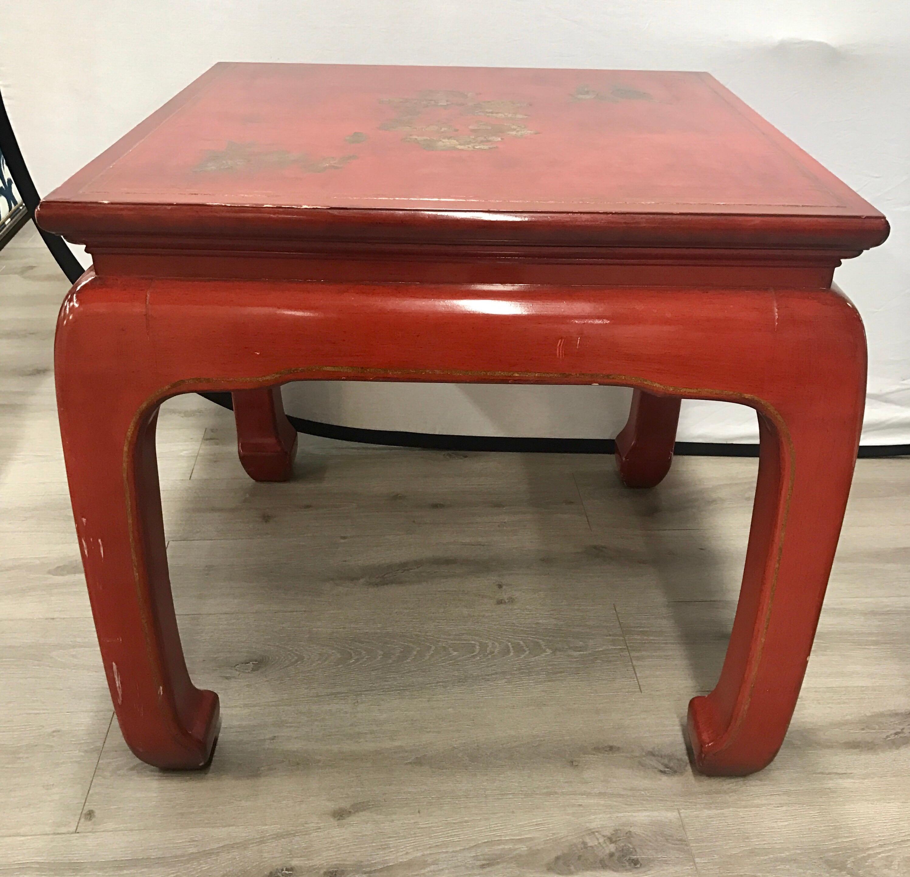 Mid -Century Modern Mont Style Chinese Red Lacquer End Table In Good Condition In West Hartford, CT