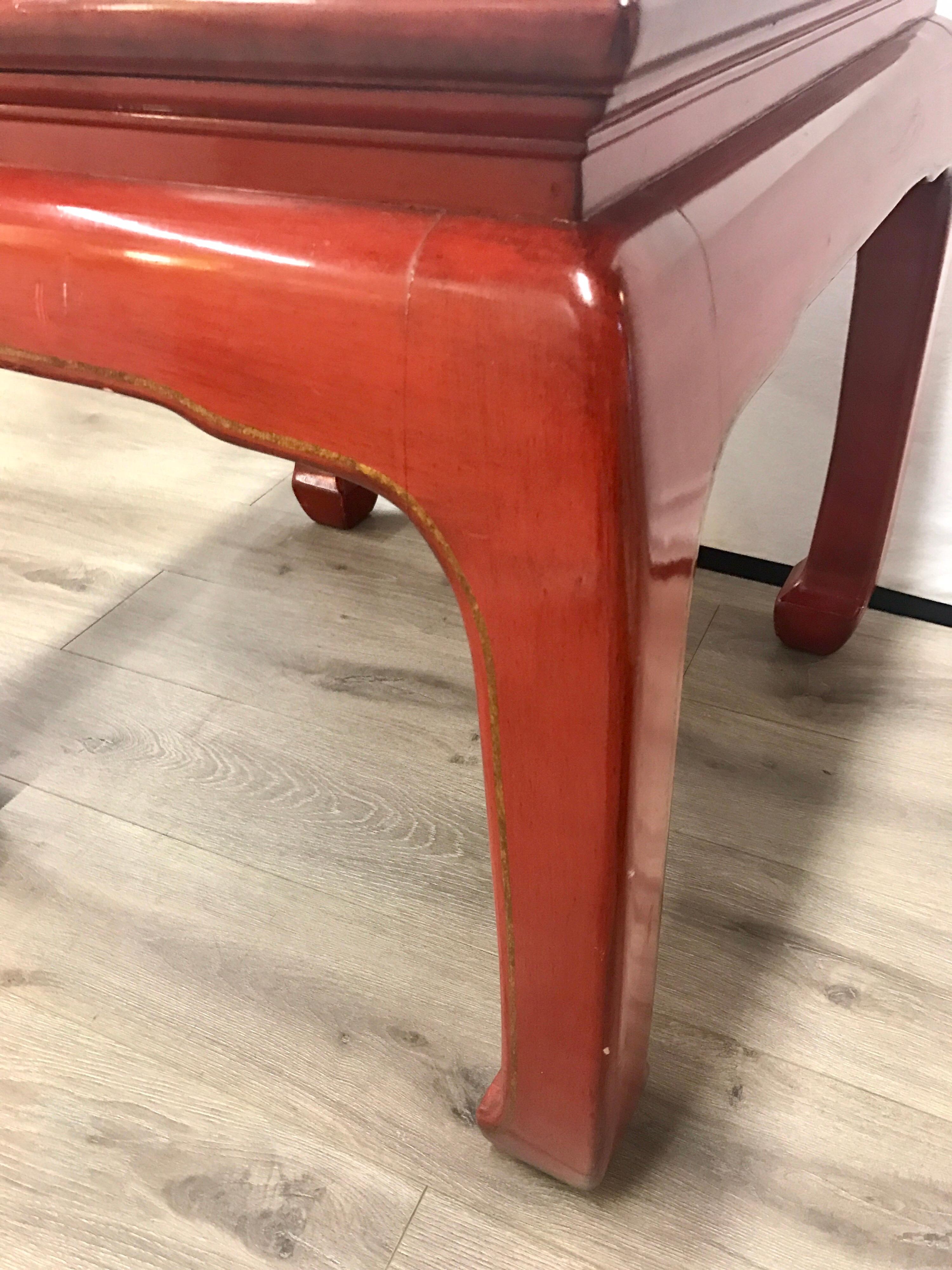 Late 20th Century Mid -Century Modern Mont Style Chinese Red Lacquer End Table