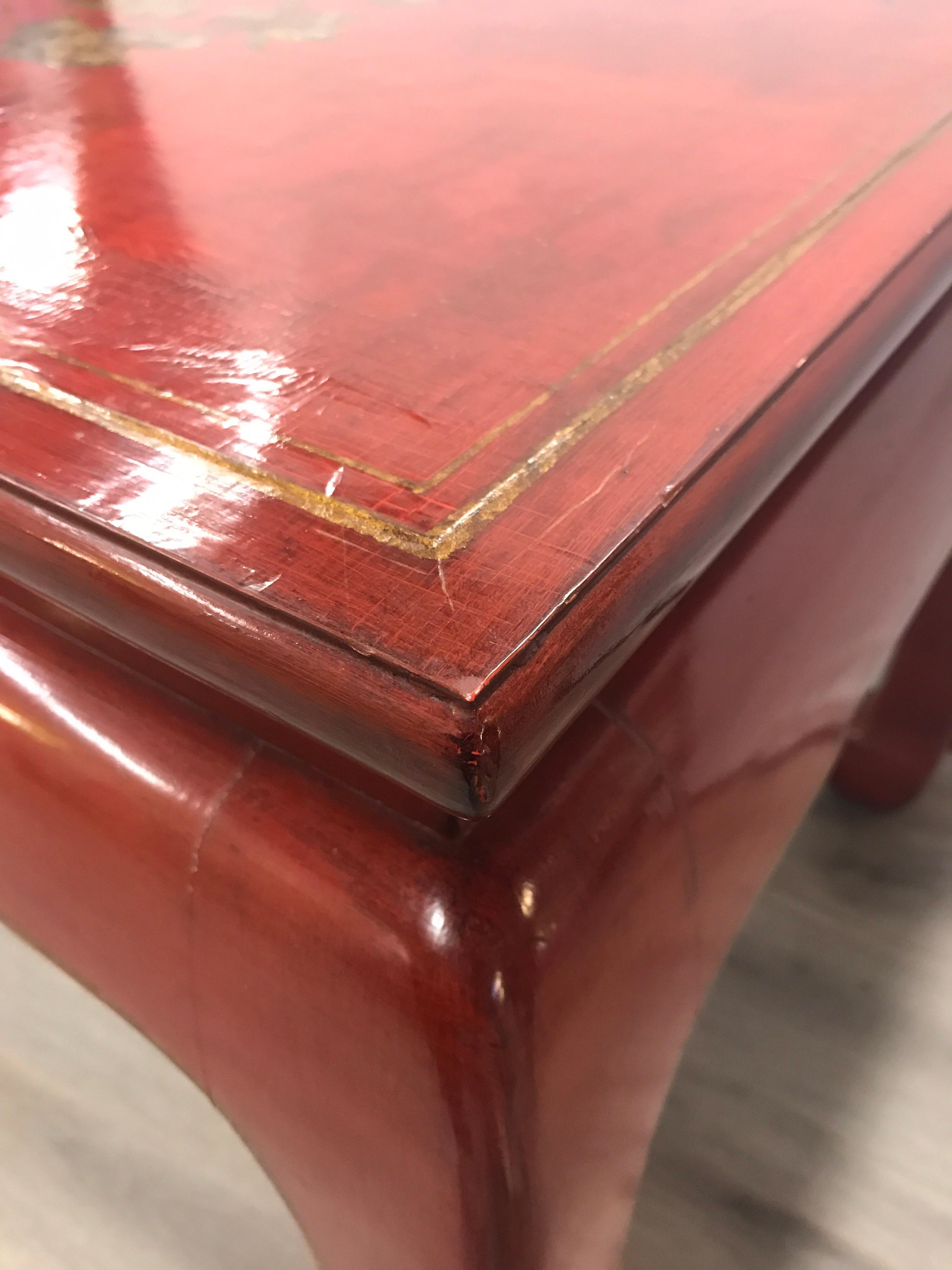 Wood Mid -Century Modern Mont Style Chinese Red Lacquer End Table
