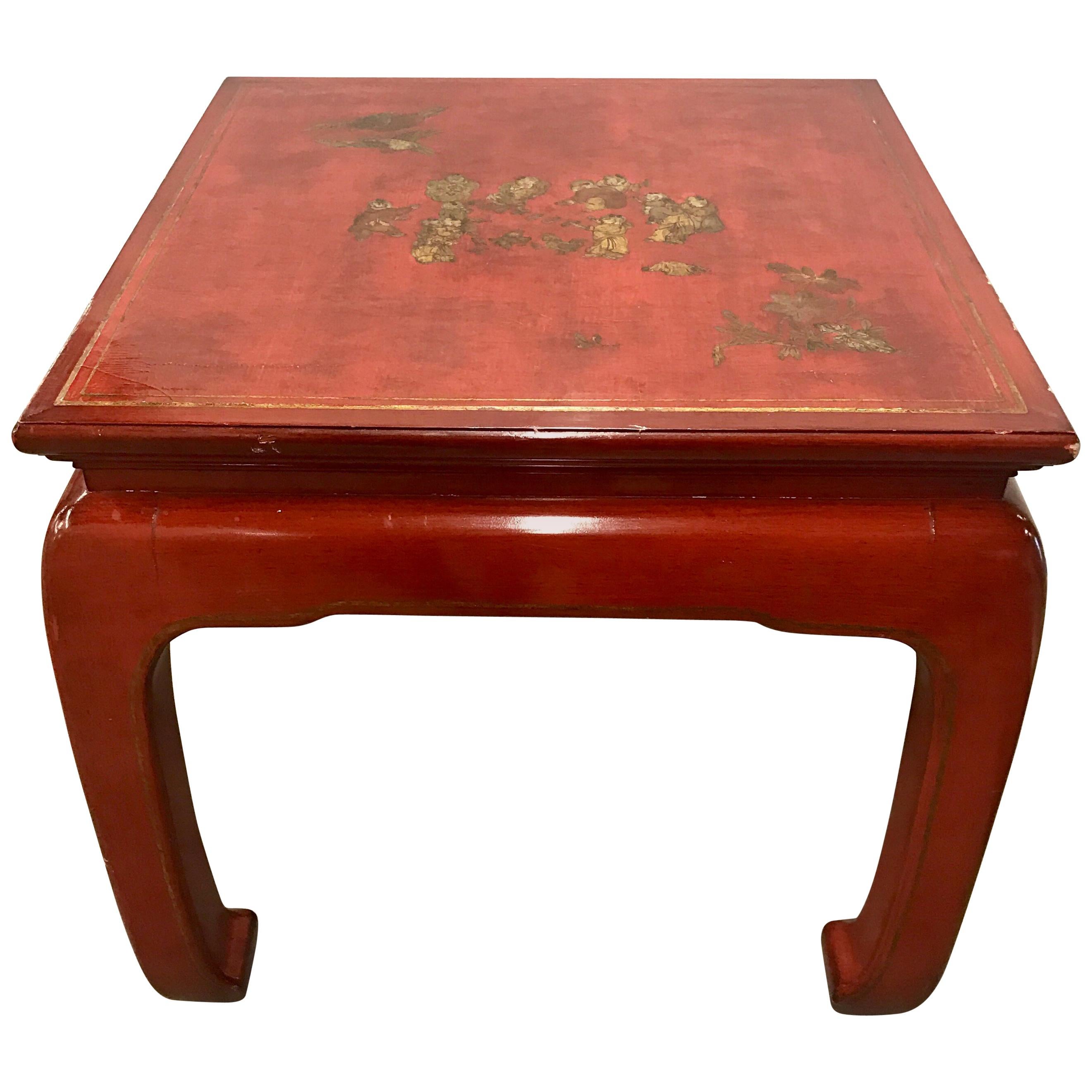 Mid -Century Modern Mont Style Chinese Red Lacquer End Table