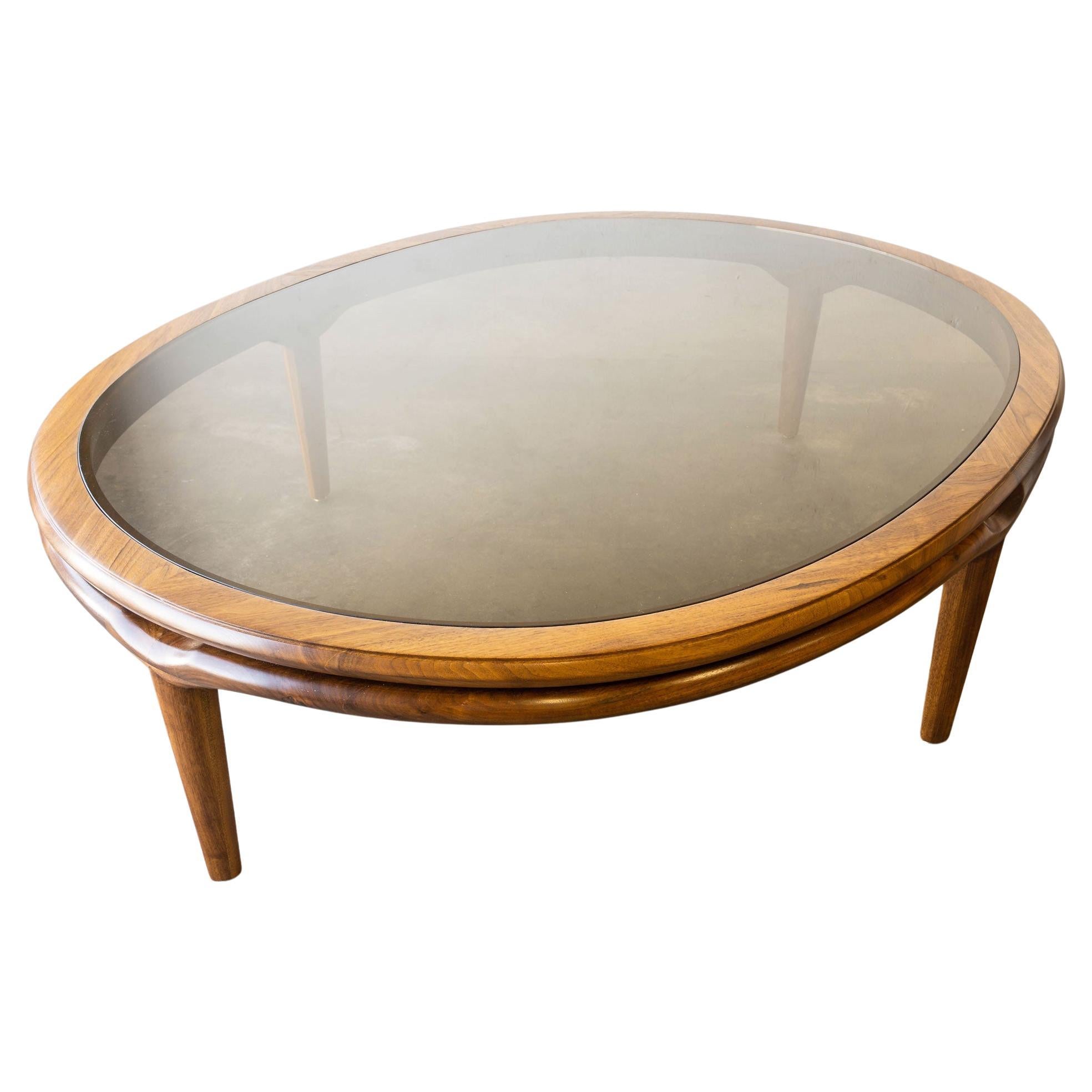 Mid-Century Modern Monteverdi Young Smoked Glass Walnut Coffee Table For Sale