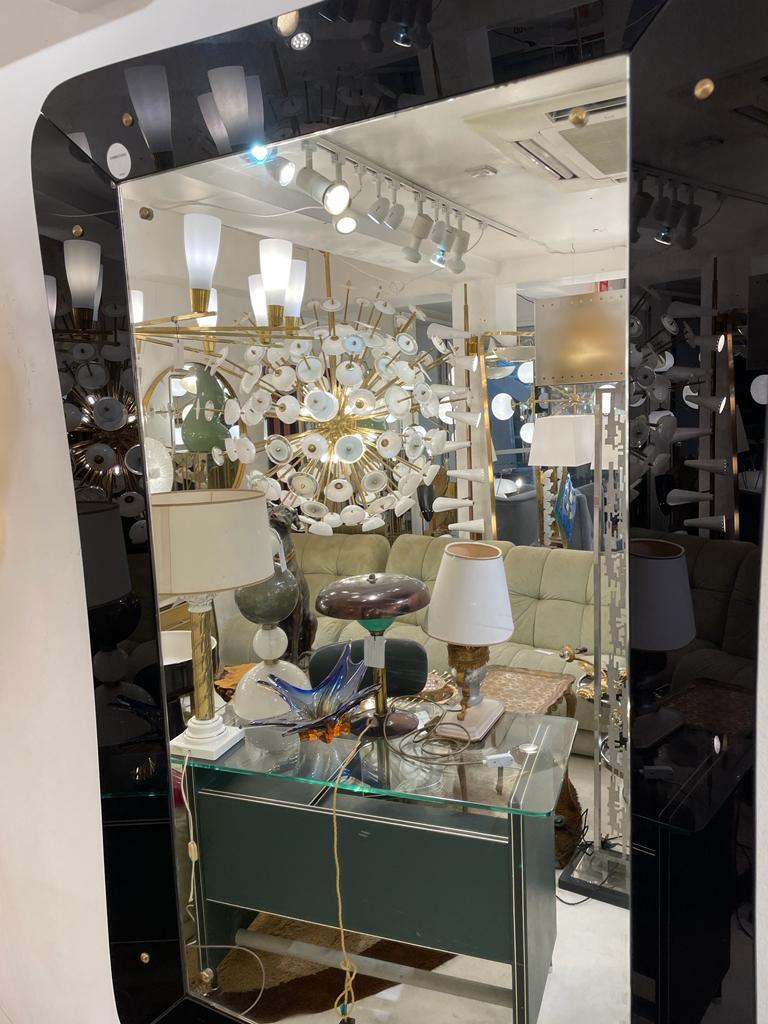 Art déco Miroir monumental à cadre noir moderne mi-siècle, Italie, années 1940 en vente