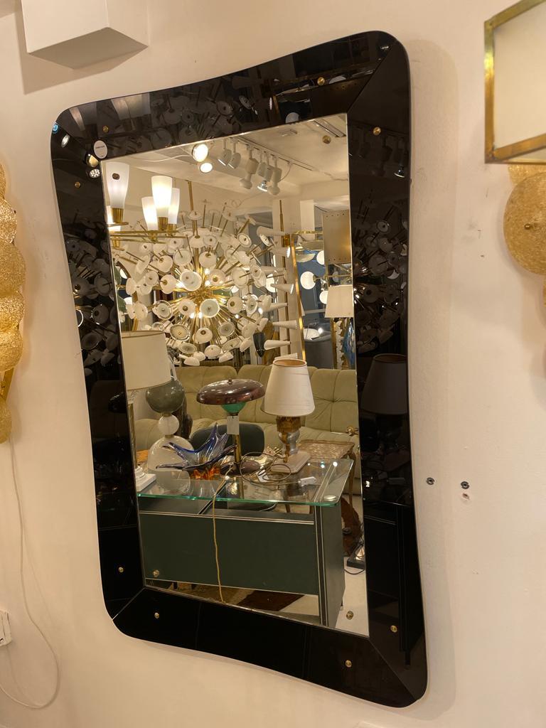 italien Miroir monumental à cadre noir moderne mi-siècle, Italie, années 1940 en vente