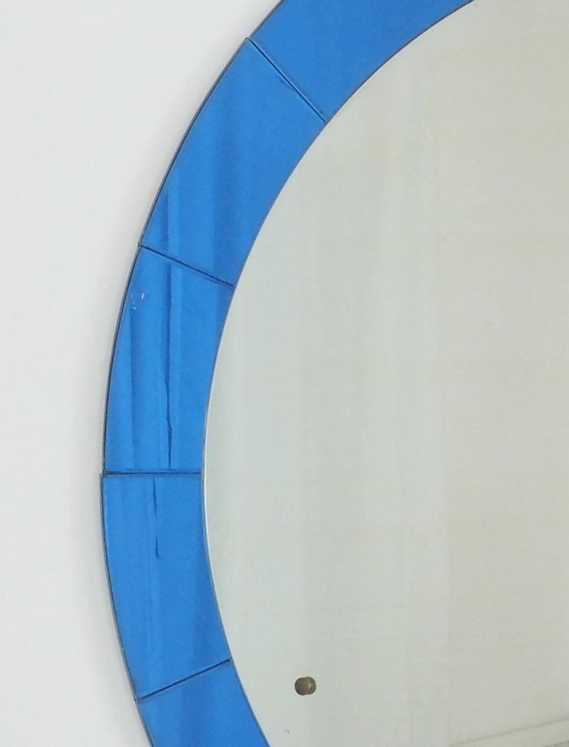 Mid-20th Century Mid-Century Modern Monumental Blue Round Wall Mirror by Cristal Arte, Italy 1950 For Sale