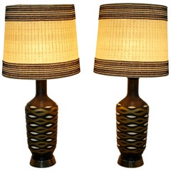 Retro Mid-Century Modern Monumental FAIP Pair of Chalkware Ceramic Table Lamps