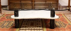 Mid-Century Modern Monumental Marble & Glass Two-Tier Coffee Table by Stone Int.
