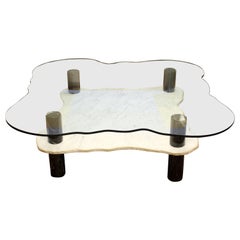 Mid-Century Modern Monumental Marble & Glass Two-Tier Coffee Table by Stone Int.