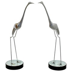 Mid-Century Modern Monumental Pair of Jere Chrome Heron Floor Sculptures, 1970s