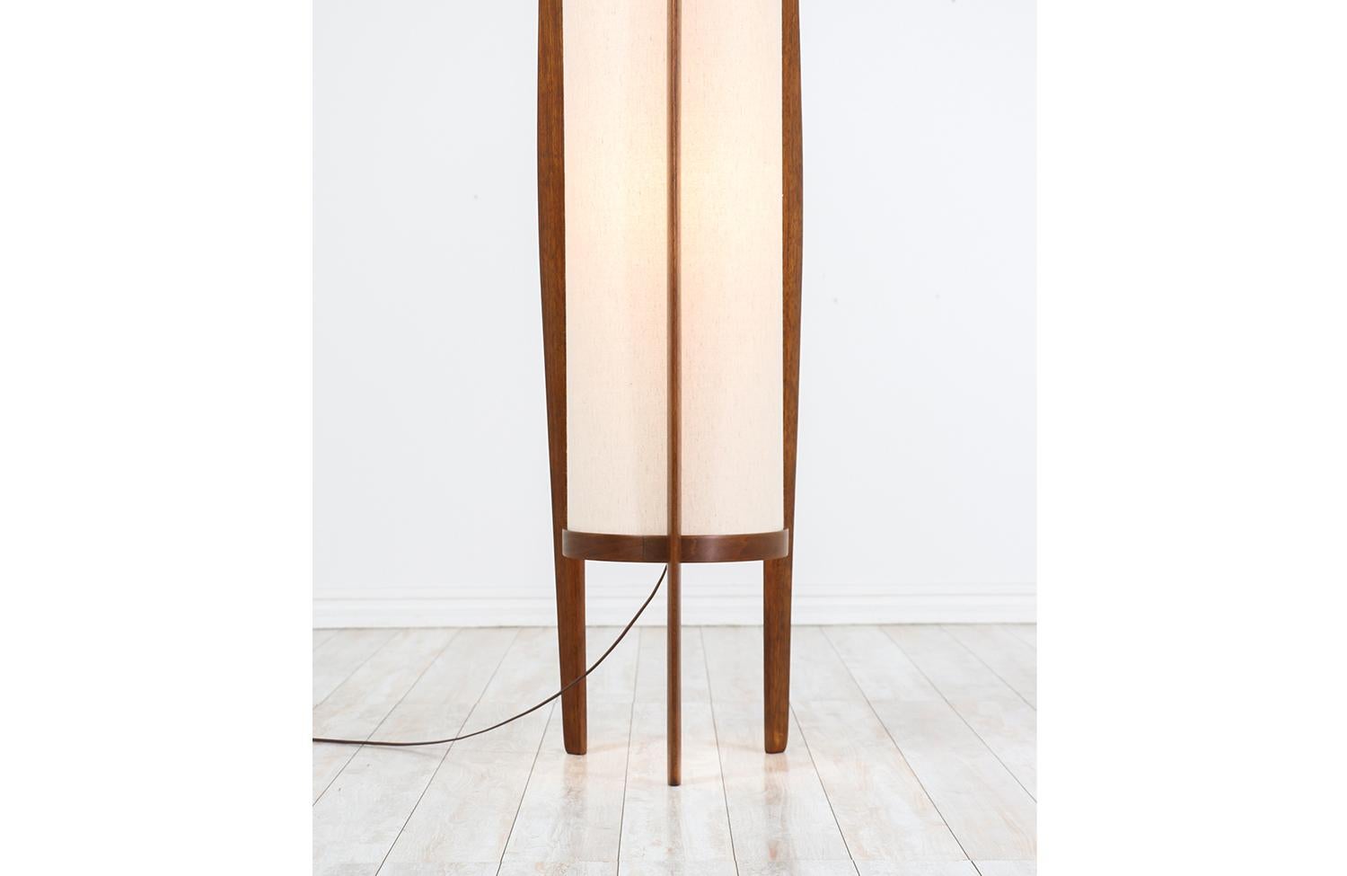 Linen Mid-Century Modern Monumental Sculptural Walnut Floor Lamp by Modeline