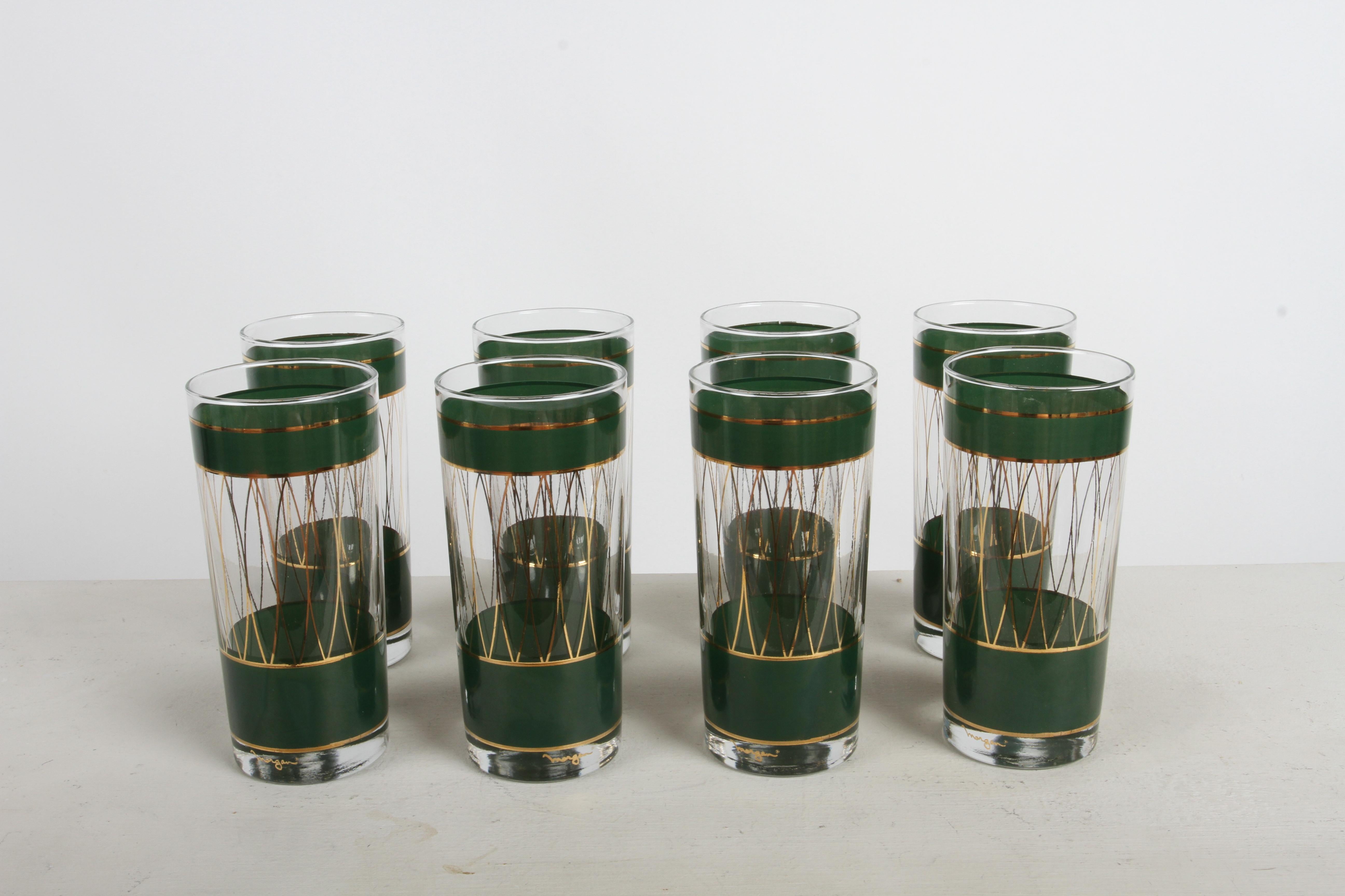 Mid-Century Modern Morgan Bar Set with 8 highball Glasses, Tray & Ice Bucket For Sale 5