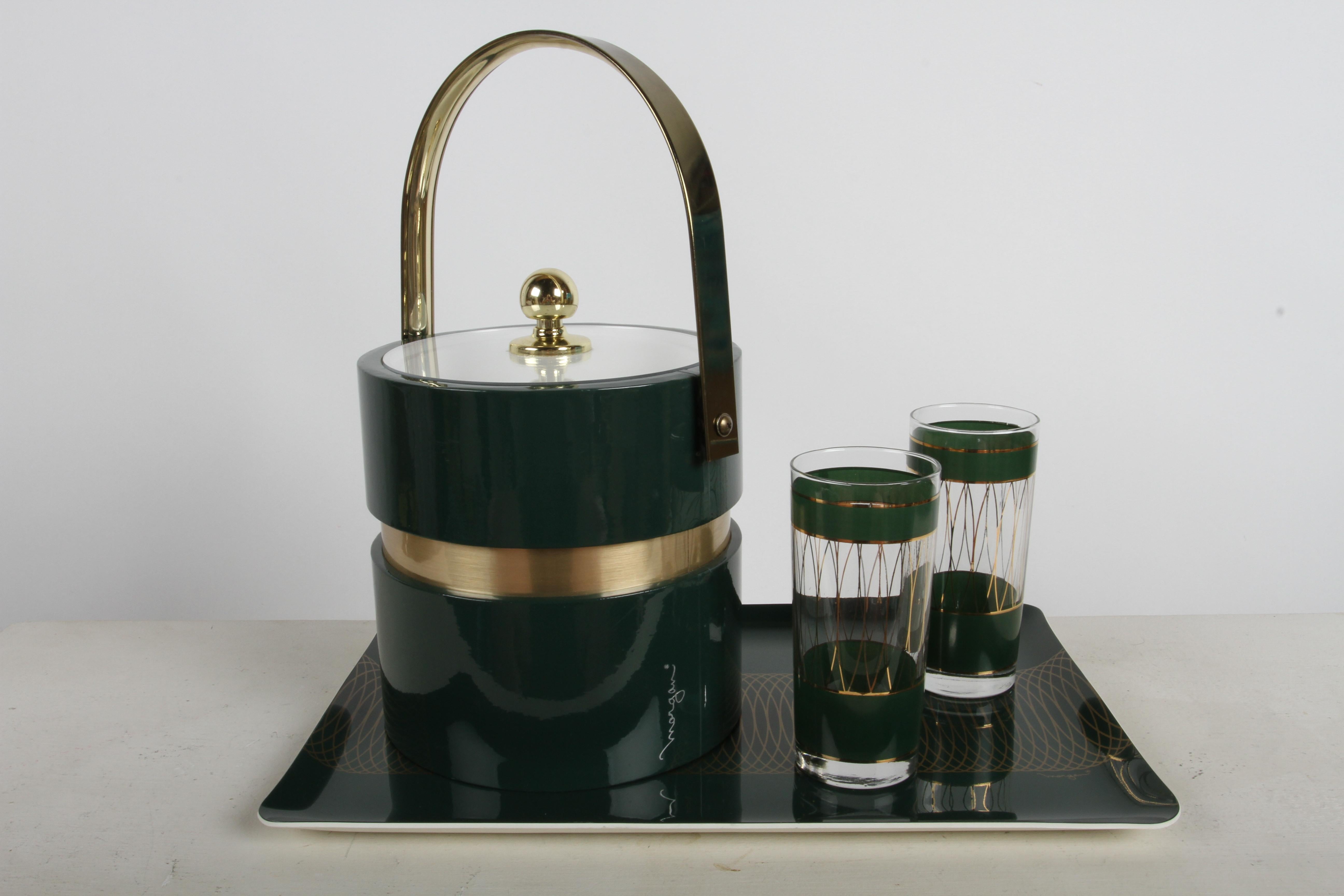 Mid-Century Modern Morgan Bar Set with 8 highball Glasses, Tray & Ice Bucket For Sale 7