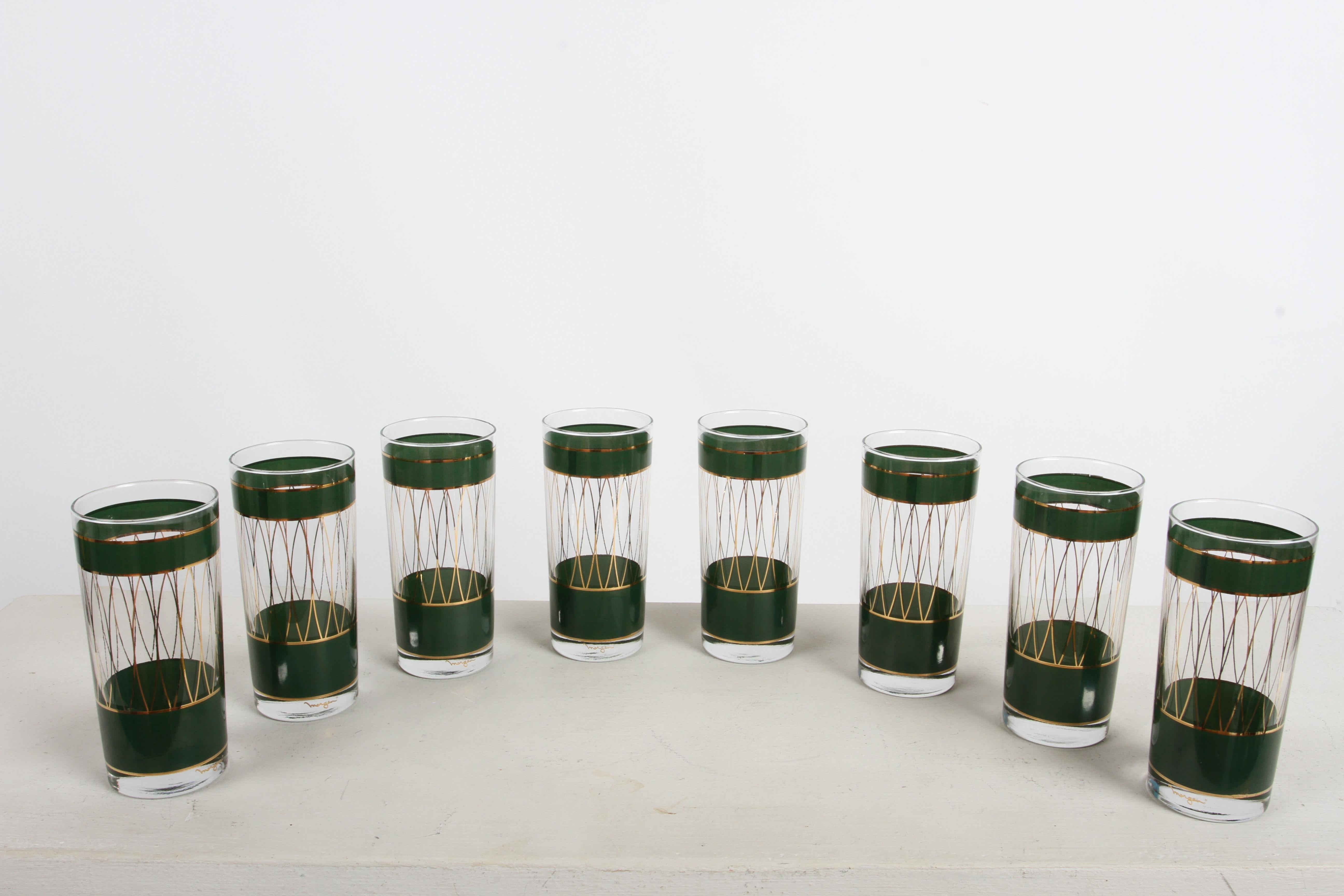 Mid-Century Modern Morgan Bar Set with 8 highball Glasses, Tray & Ice Bucket For Sale 1