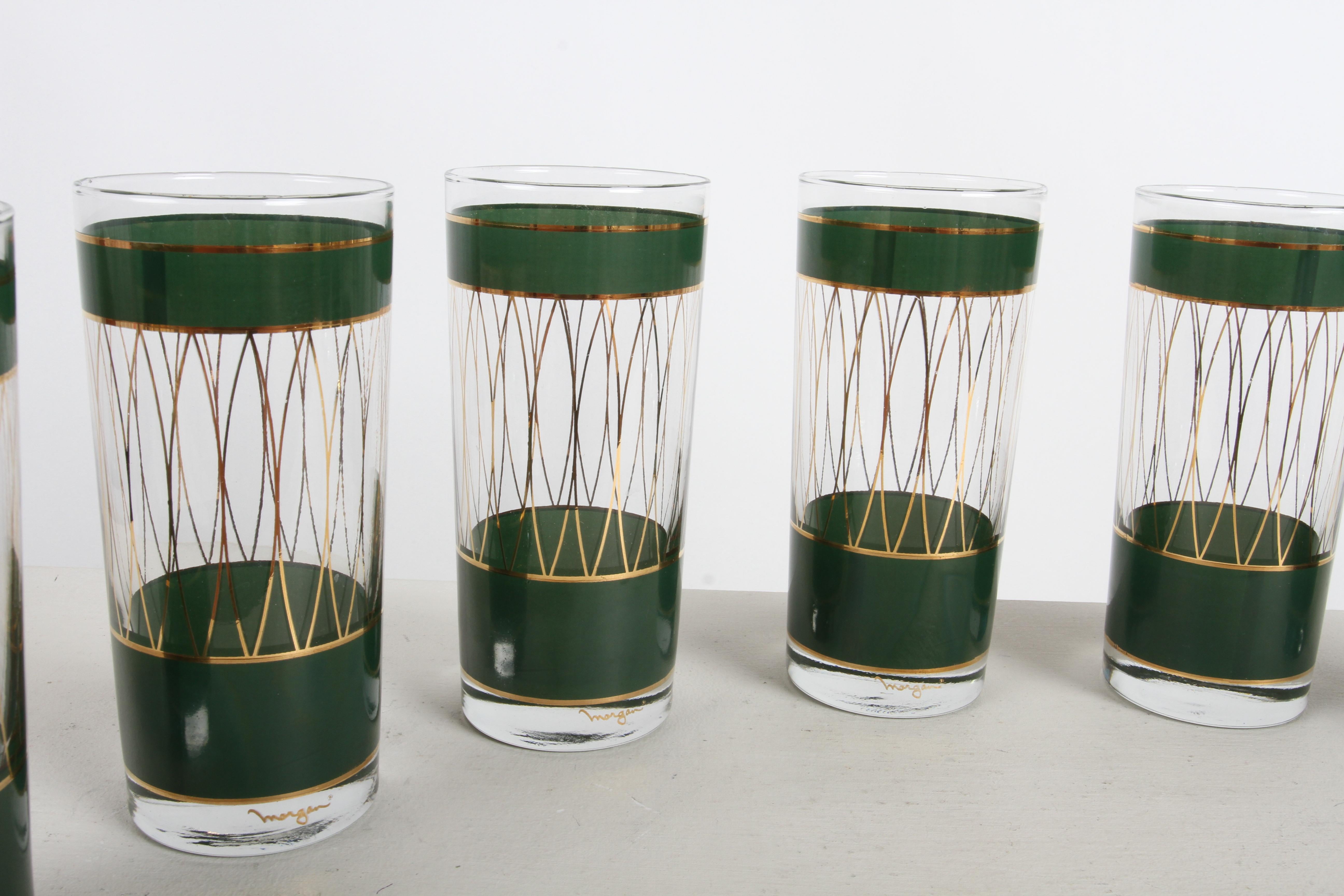 Mid-Century Modern Morgan Bar Set with 8 highball Glasses, Tray & Ice Bucket For Sale 2