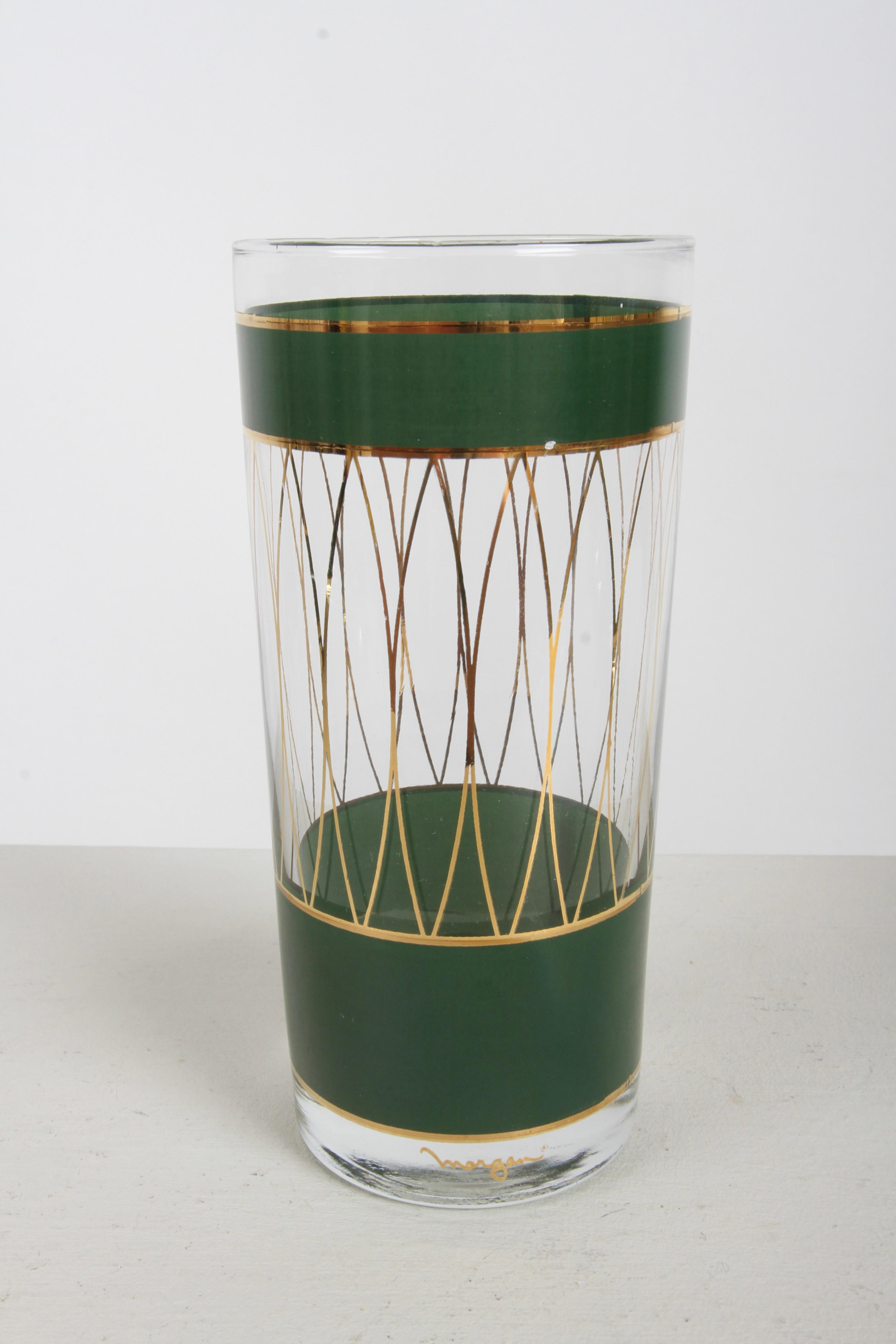 Mid-Century Modern Morgan Bar Set with 8 highball Glasses, Tray & Ice Bucket For Sale 4
