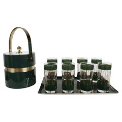 Mid-Century Modern Morgan Bar Set with 8 highball Glasses, Tray & Ice Bucket