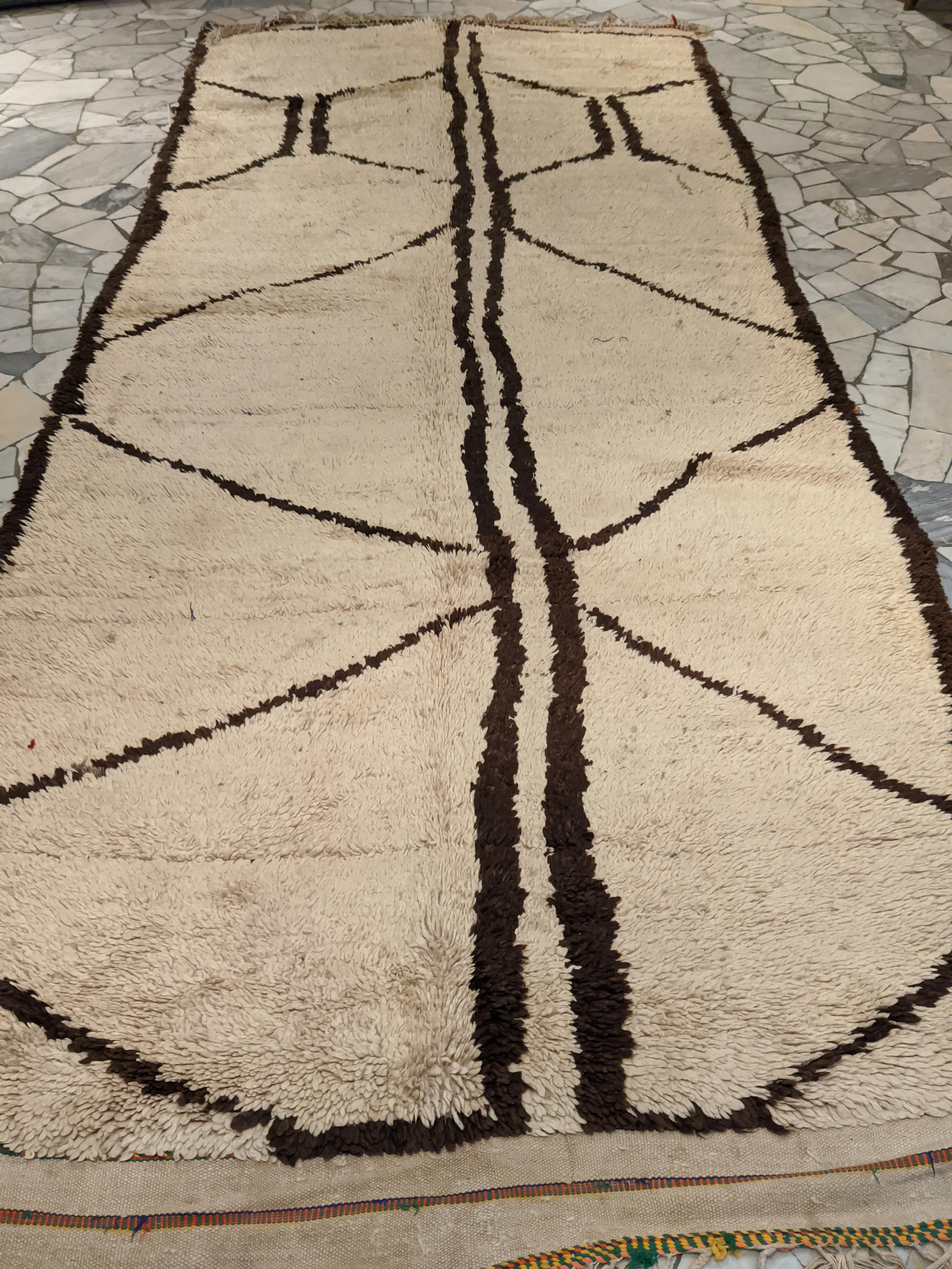 Hand-Knotted Mid-Century Modern Moroccan Abstract Azilal Berber Wool Rug