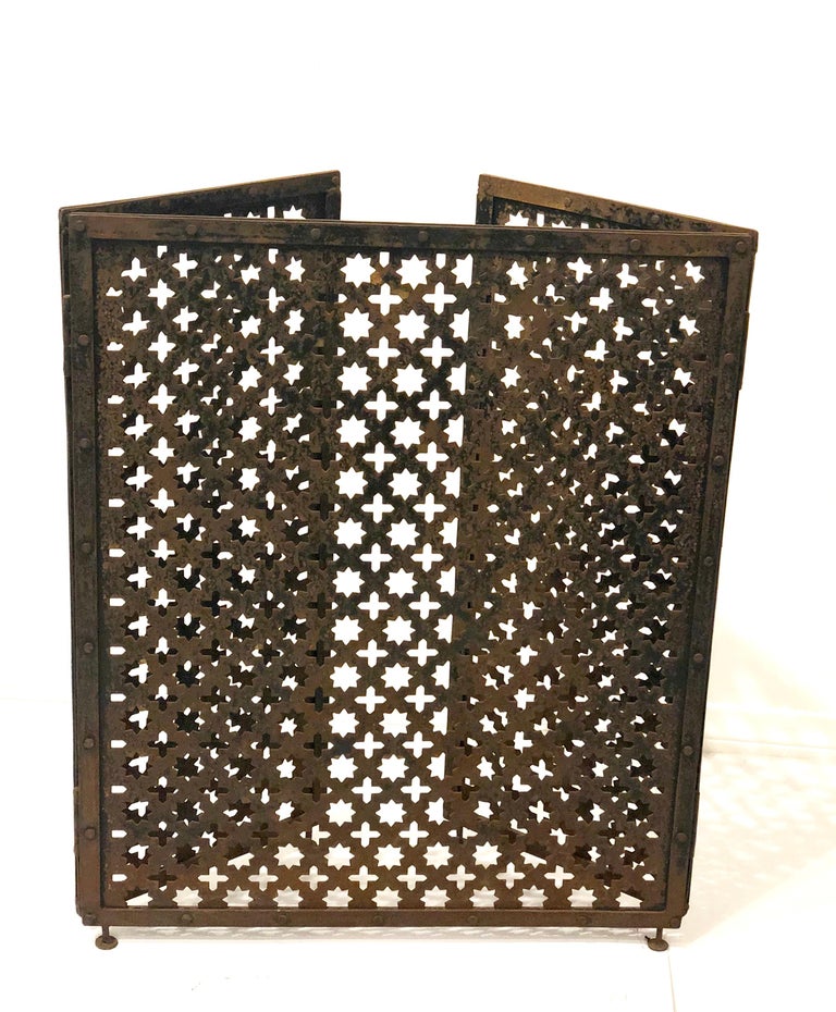 MidCentury Modern Moroccan Style Patinated Iron Folding Fireplace