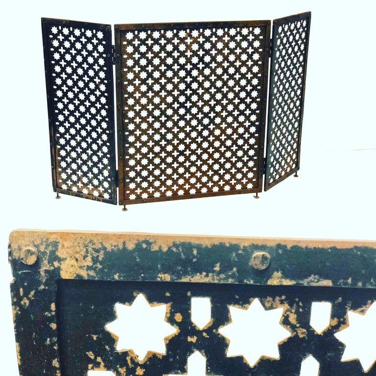 MidCentury Modern Moroccan Style Patinated Iron Folding Fireplace
