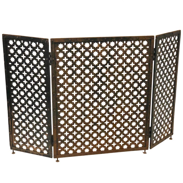 MidCentury Modern Moroccan Style Patinated Iron Folding Fireplace