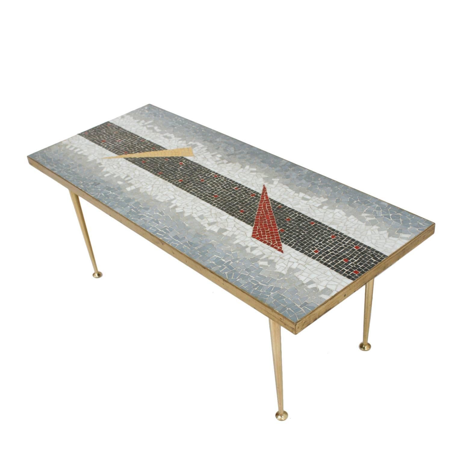 Mid-Century Modern Mosaic and Brass Austrian Center Table, 1950 In Good Condition In Madrid, ES