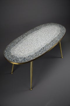 Table basse ovale moderne du milieu du siècle dernier en mosaïque et laiton de Berthold Muller