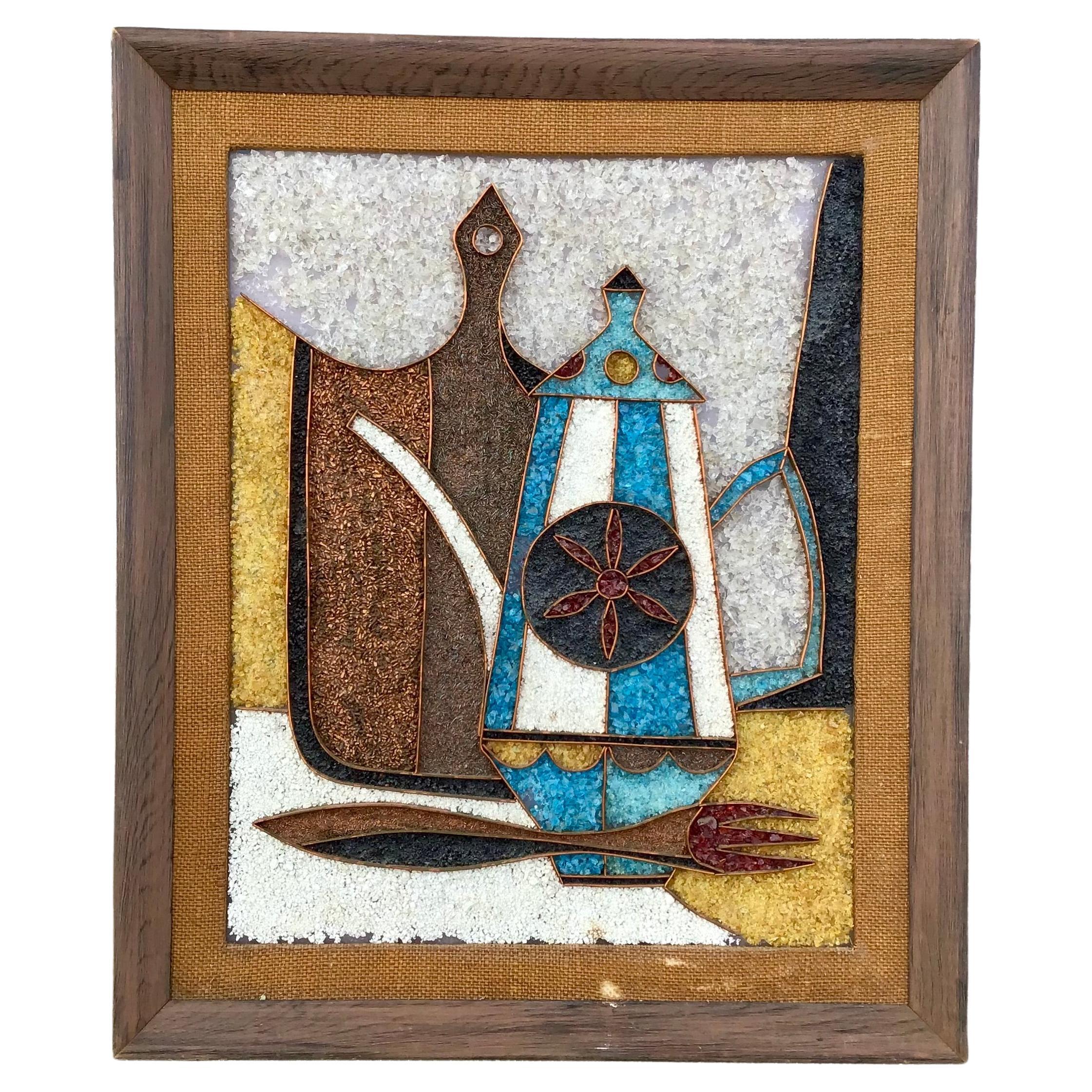 Opera d'arte a mosaico moderna di metà secolo, circa 1960