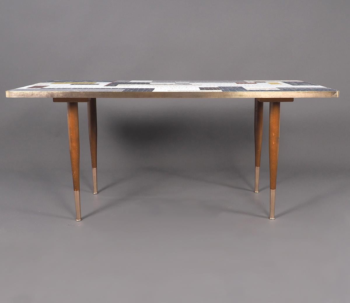 Brass Mid-Century Modern Mosaic Coffee Table from Ilse Möbel, 1950s For Sale