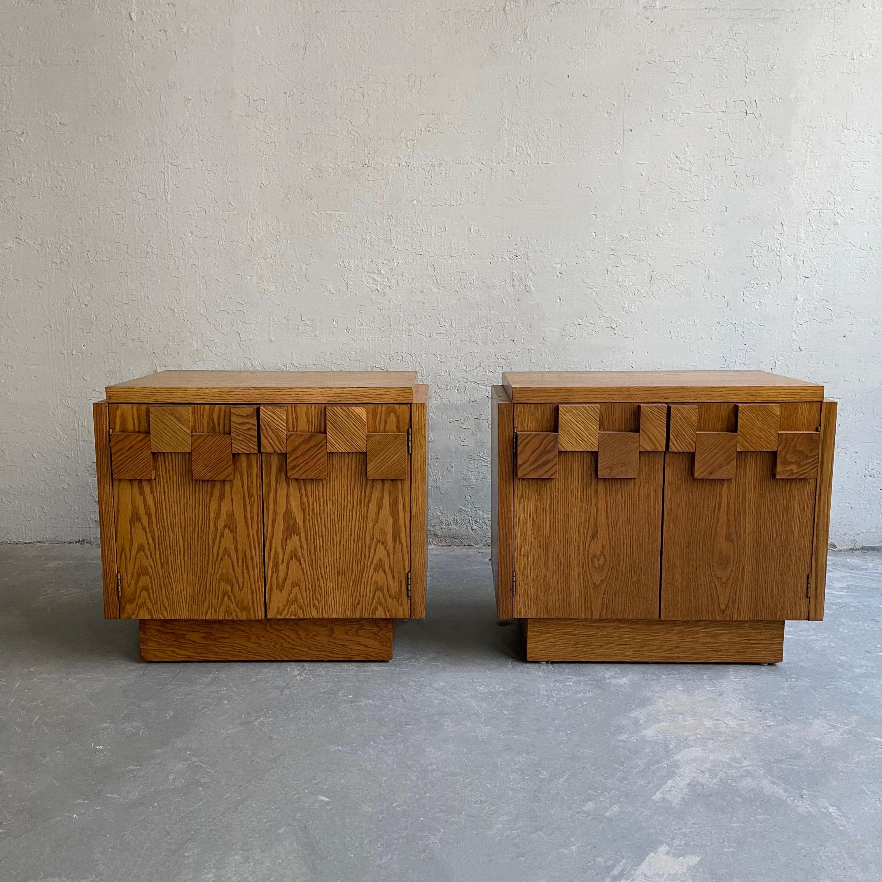 American Mid-Century Modern Mosaic Oak Nightstands by Lane