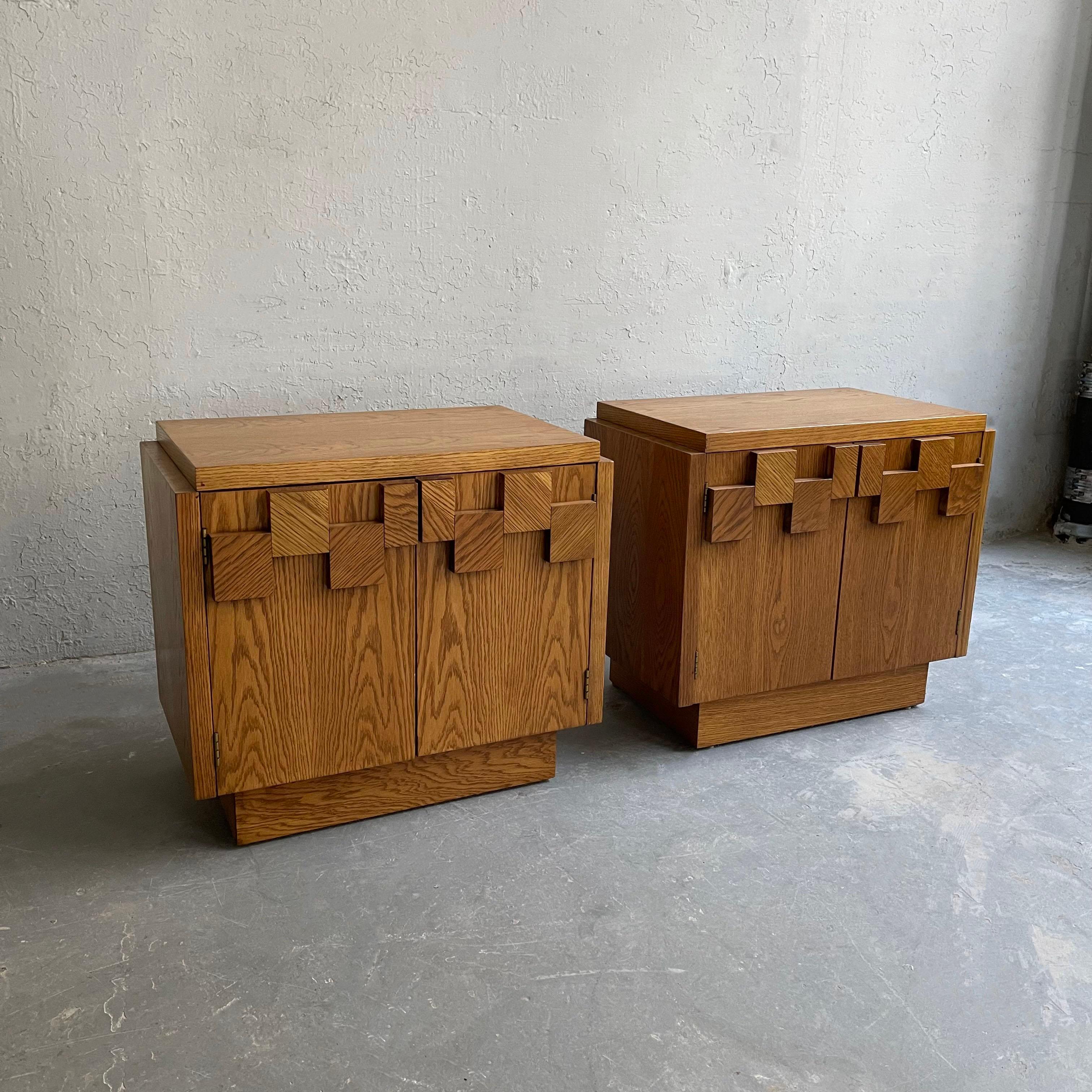 Mid-Century Modern Mosaic Oak Nightstands by Lane In Good Condition In Brooklyn, NY