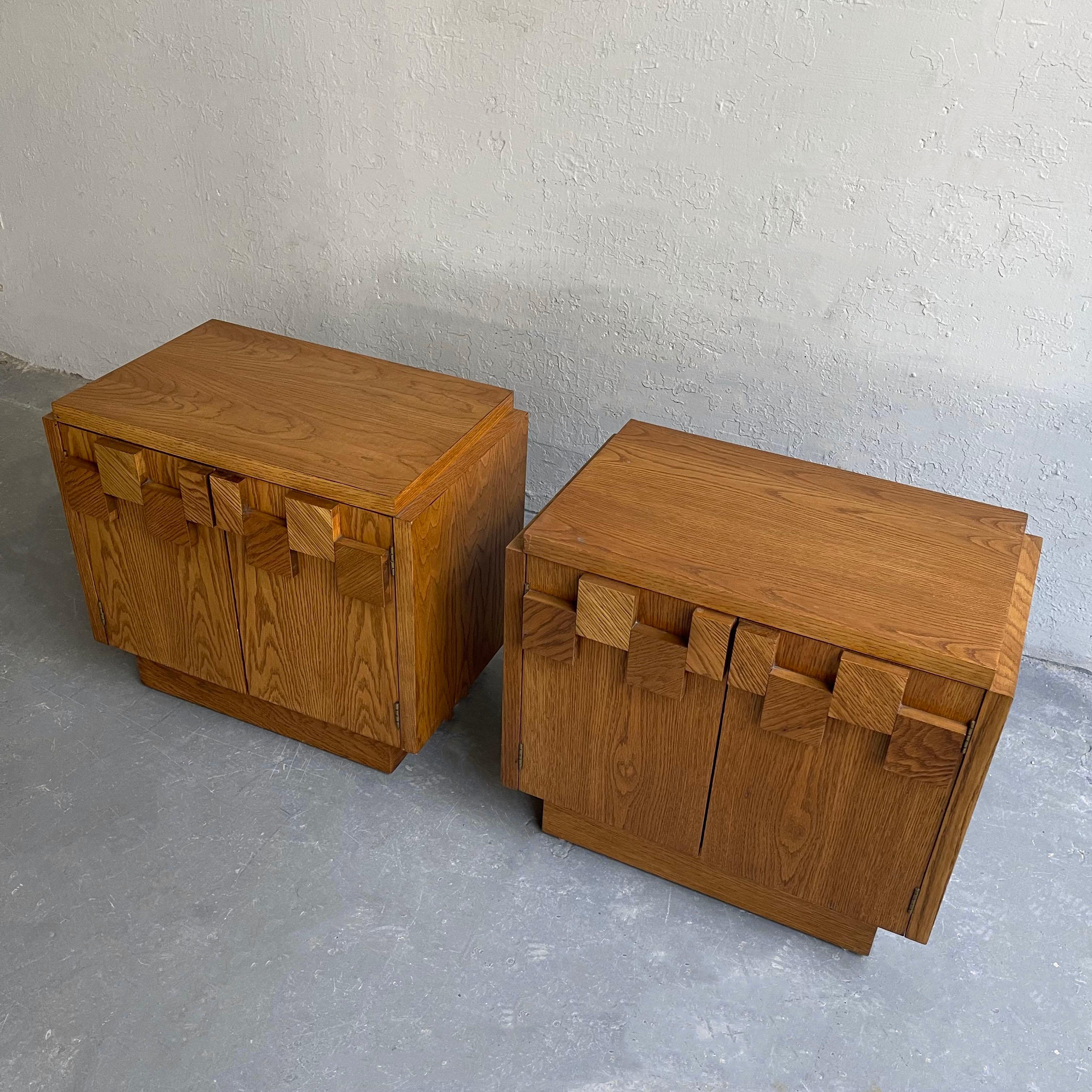 Mid-Century Modern Mosaic Oak Nightstands by Lane 1