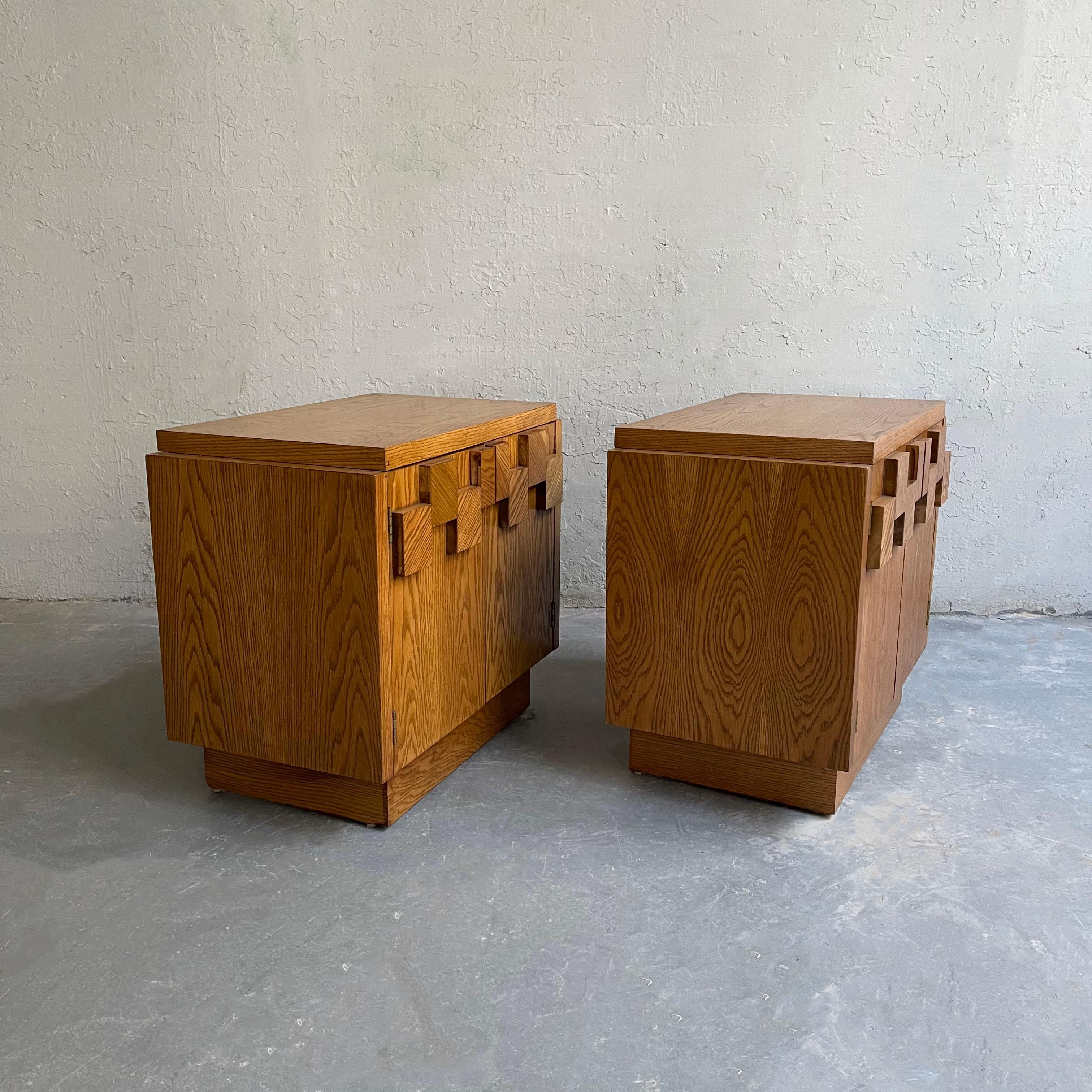 Mid-Century Modern Mosaic Oak Nightstands by Lane 2