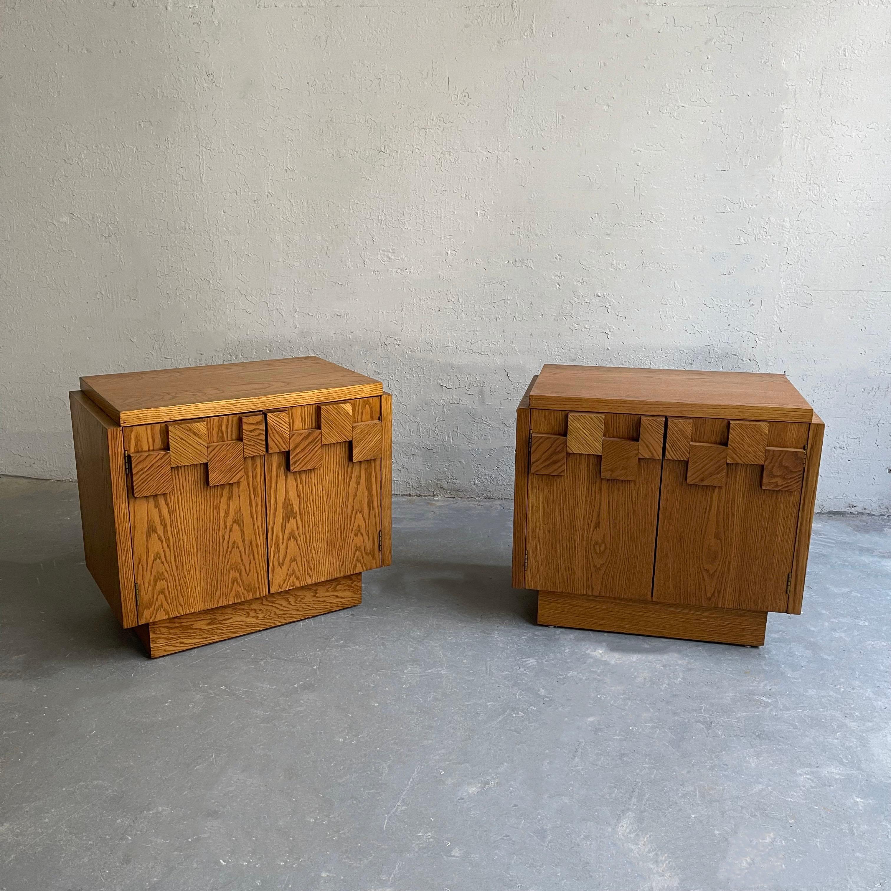 Mid-Century Modern Mosaic Oak Nightstands by Lane 3