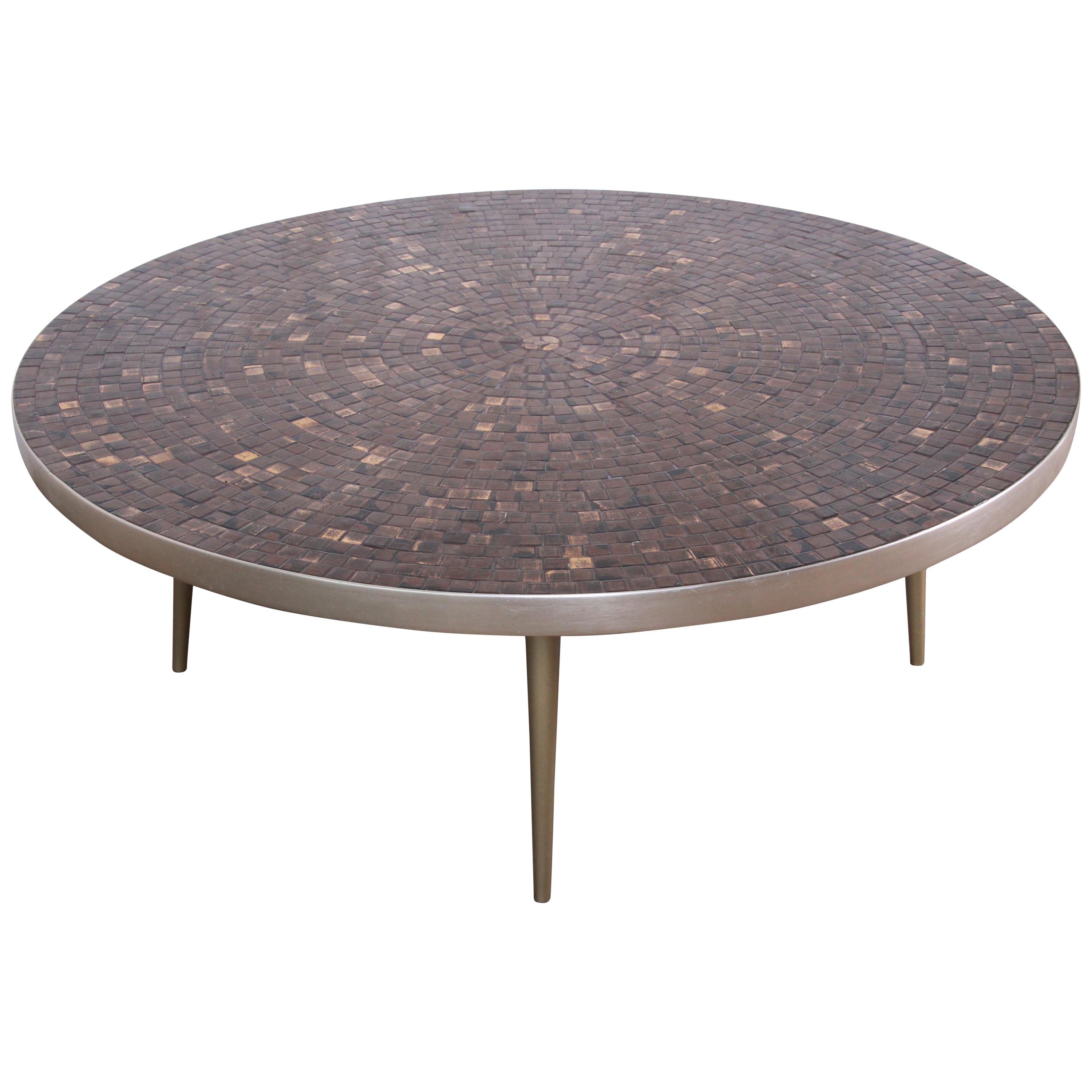 MidCentury Modern Mosaic Tile and Brass Coffee Table at 1stDibs mid