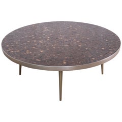 Mid-Century Modern Mosaic Tile and Brass Coffee Table