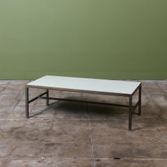 Mid-Century Modern Mosaic Tile Coffee Table with Brass Frame