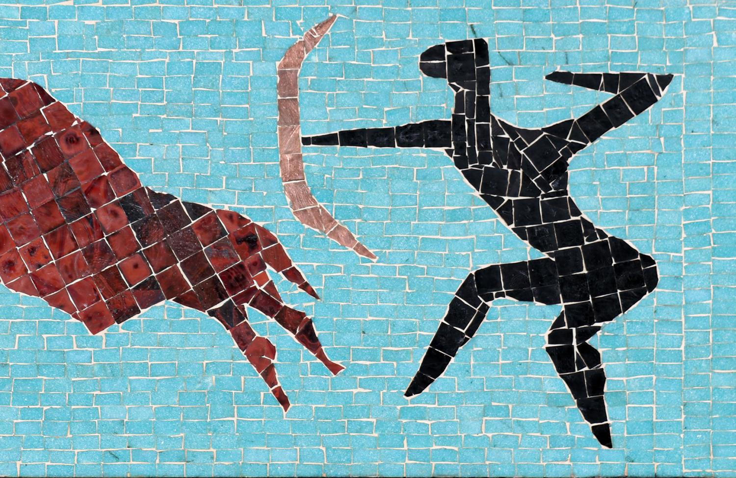 Mid-20th Century Mid-Century Modern Mosaic Tile of Bull Wall Plaque