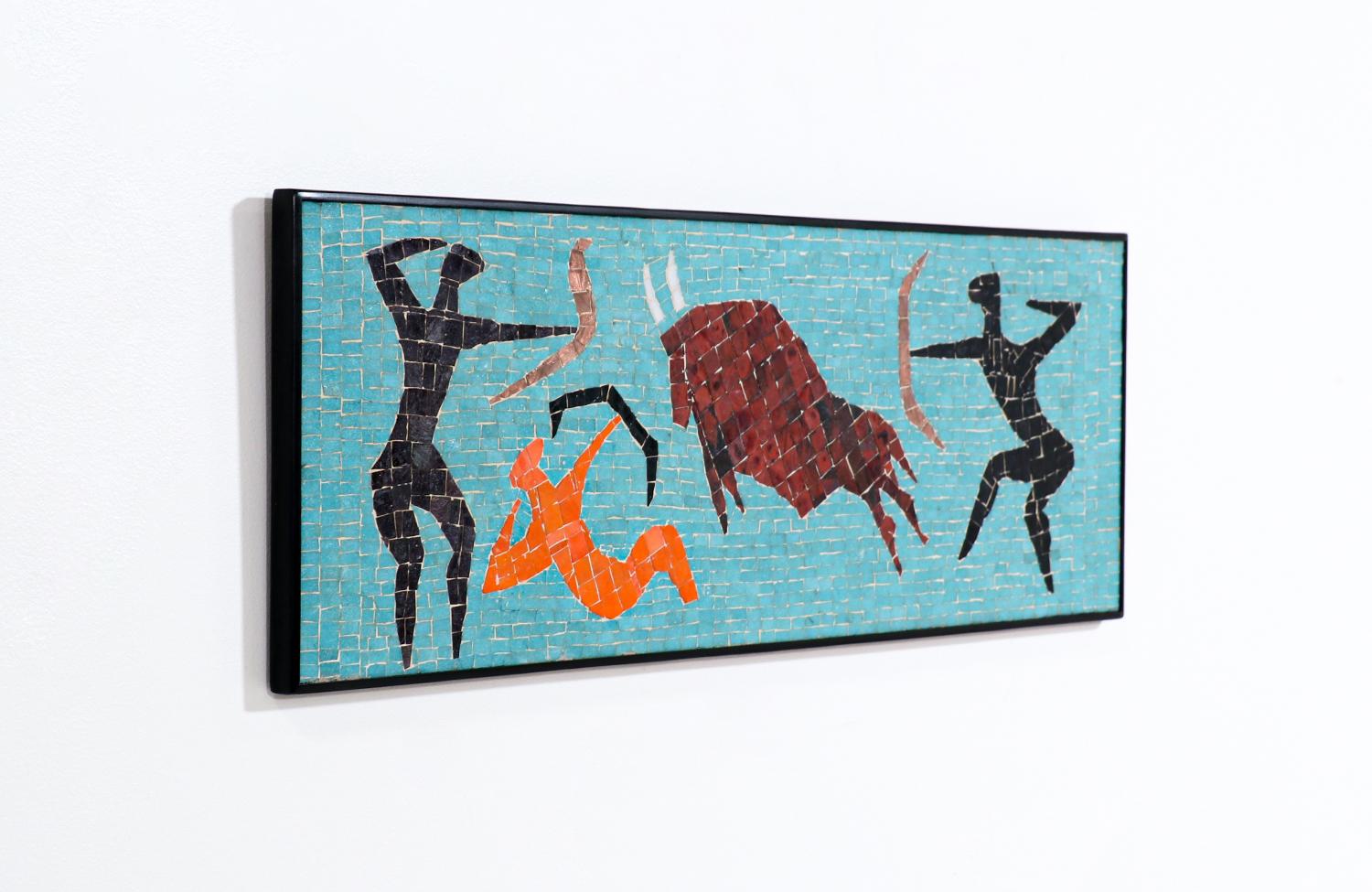 Mid-Century Modern Mosaic Tile of Bull Wall Plaque 1
