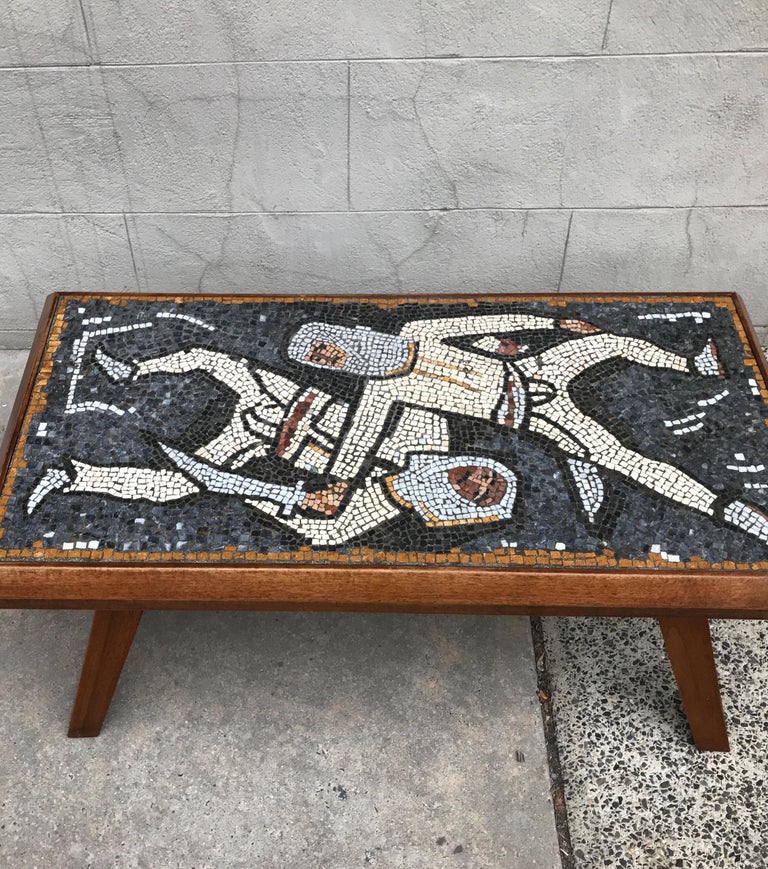 American Mid-Century Modern Mosaic Tile Top Coffee Table For Sale