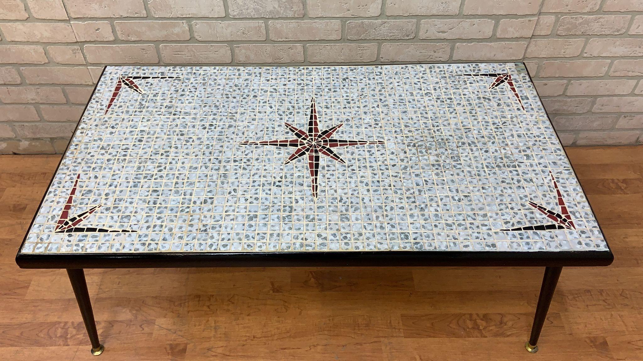 Hand-Crafted Mid Century Modern Mosaic Tile Top Coffee Table
