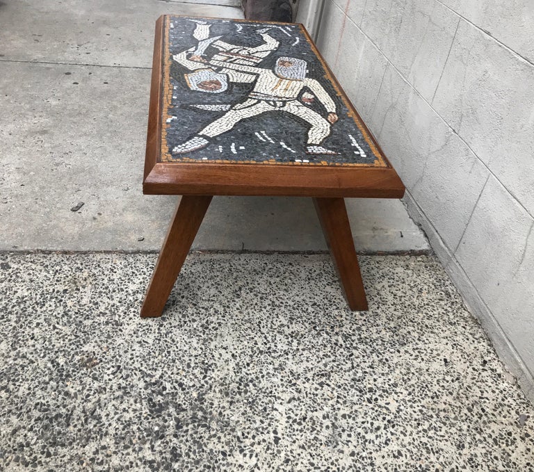 Mid-Century Modern Mosaic Tile Top Coffee Table For Sale 3