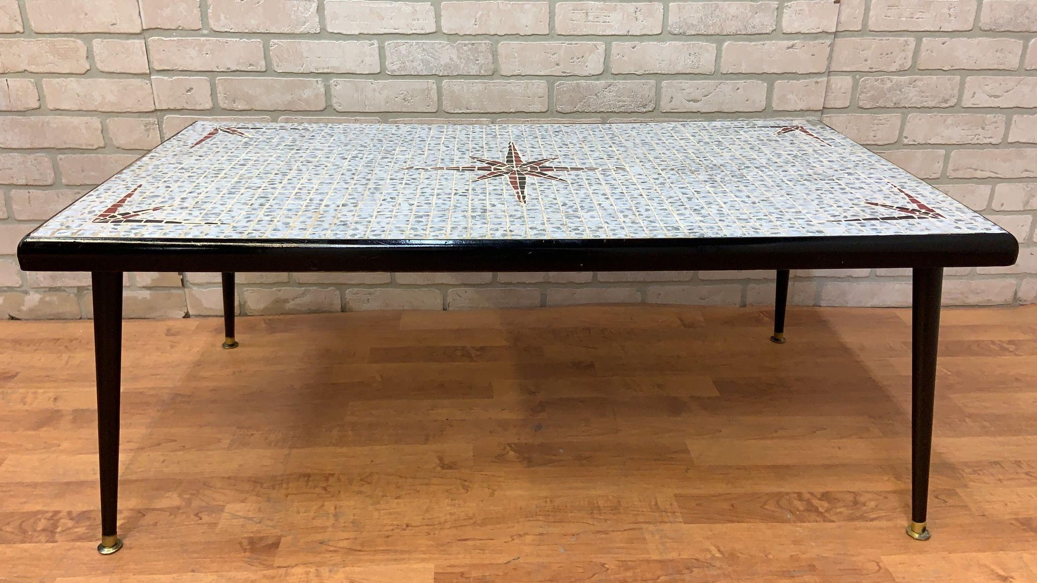 Mid Century Modern Mosaic Tile Top Coffee Table 1
