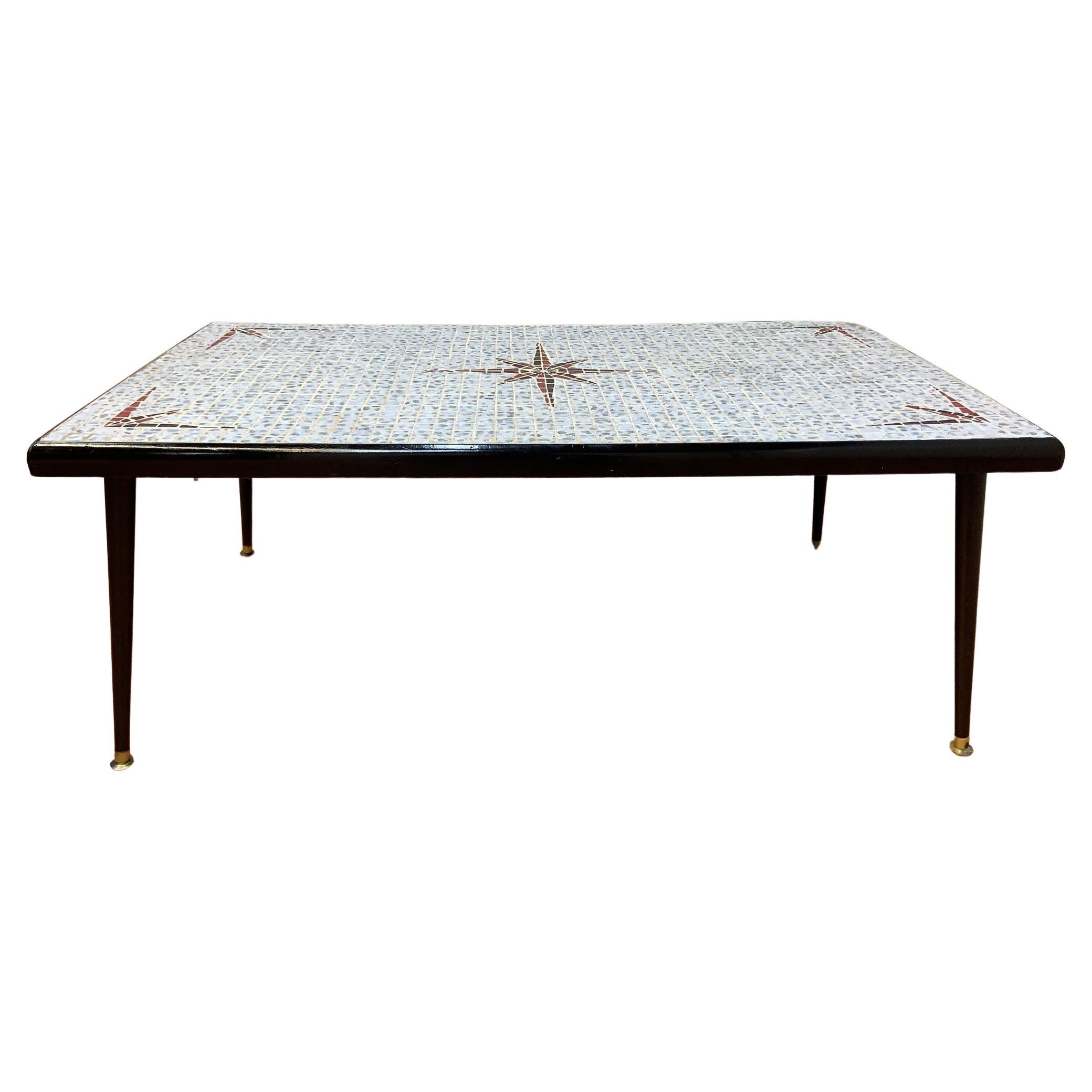 Mid Century Modern Mosaic Tile Top Coffee Table 