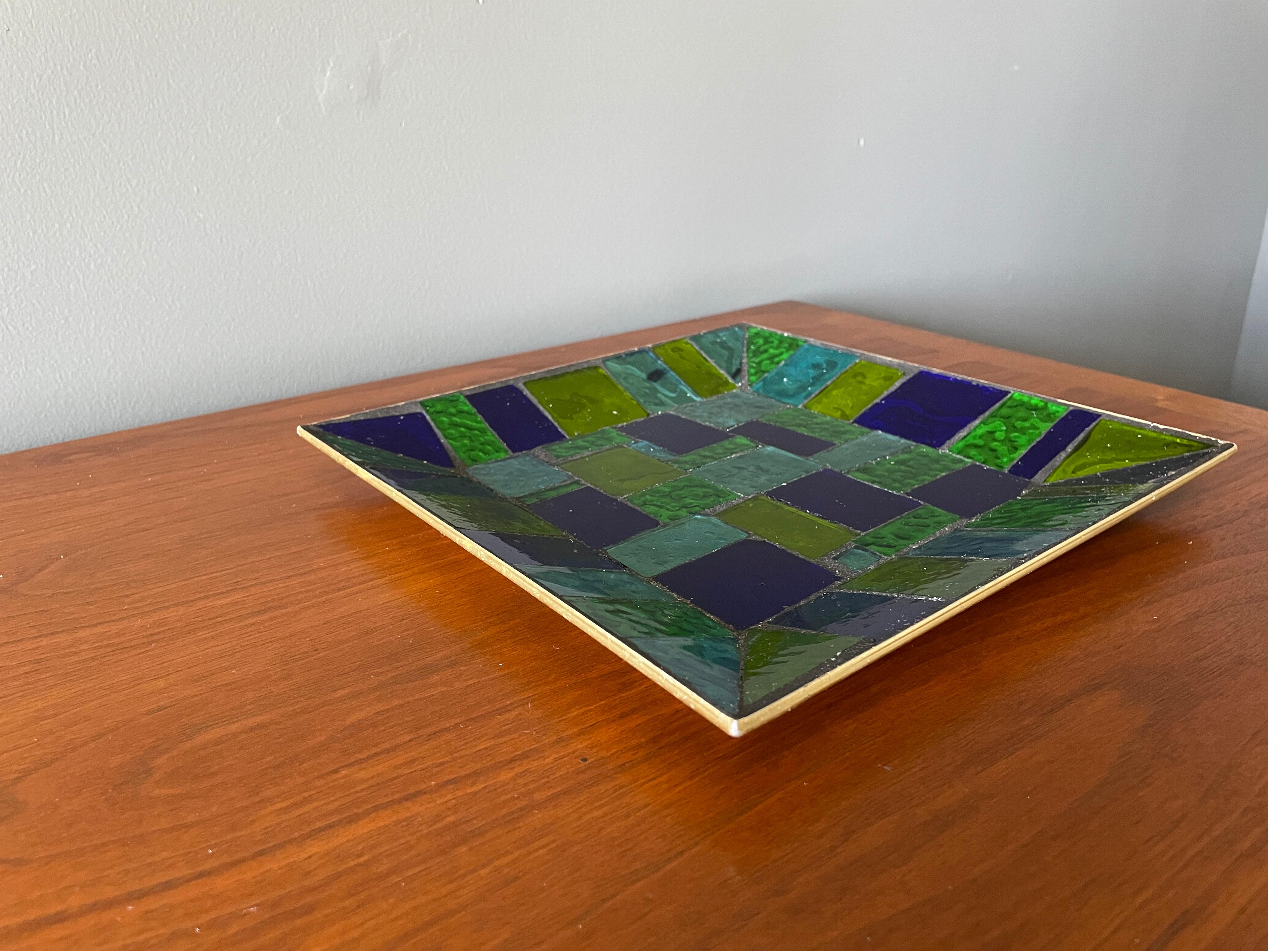 Mid-Century Modern mosaic tile tray by Georges Briard. Beautiful blue and green hues.